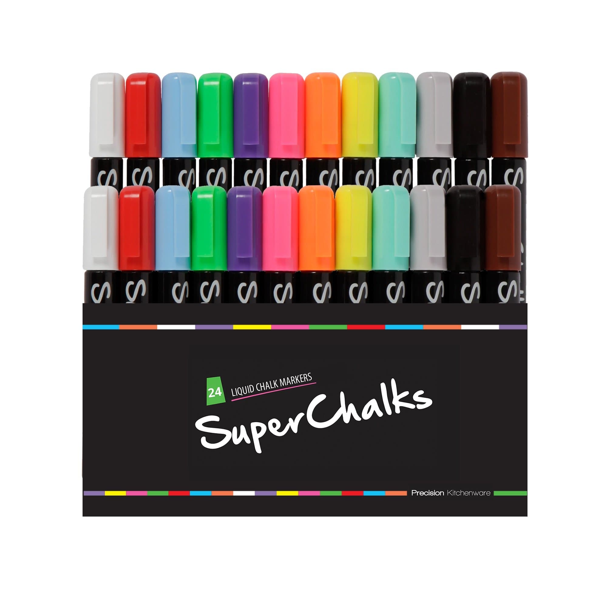 SuperChalks - Multi-Color Liquid Chalk Markers (24 Pack) - Reversible Tip