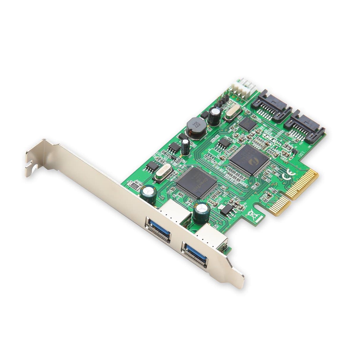 Syba SD-PEX50055 2 Port USB 3.0 and 2 Port SATA III PCIe 2.0 x4 Controller Card Green Grey