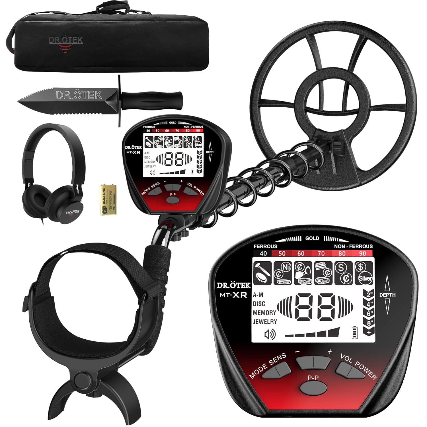 – DR.ÖTEK Metal Detector for Adults Professional, Lightweight, Pinpoint & Exclusive Memory Mode, Higher Accuracy, IP68 Waterproof Coil, Bigger Backlit LCD Display, New Advanced DSP Chip