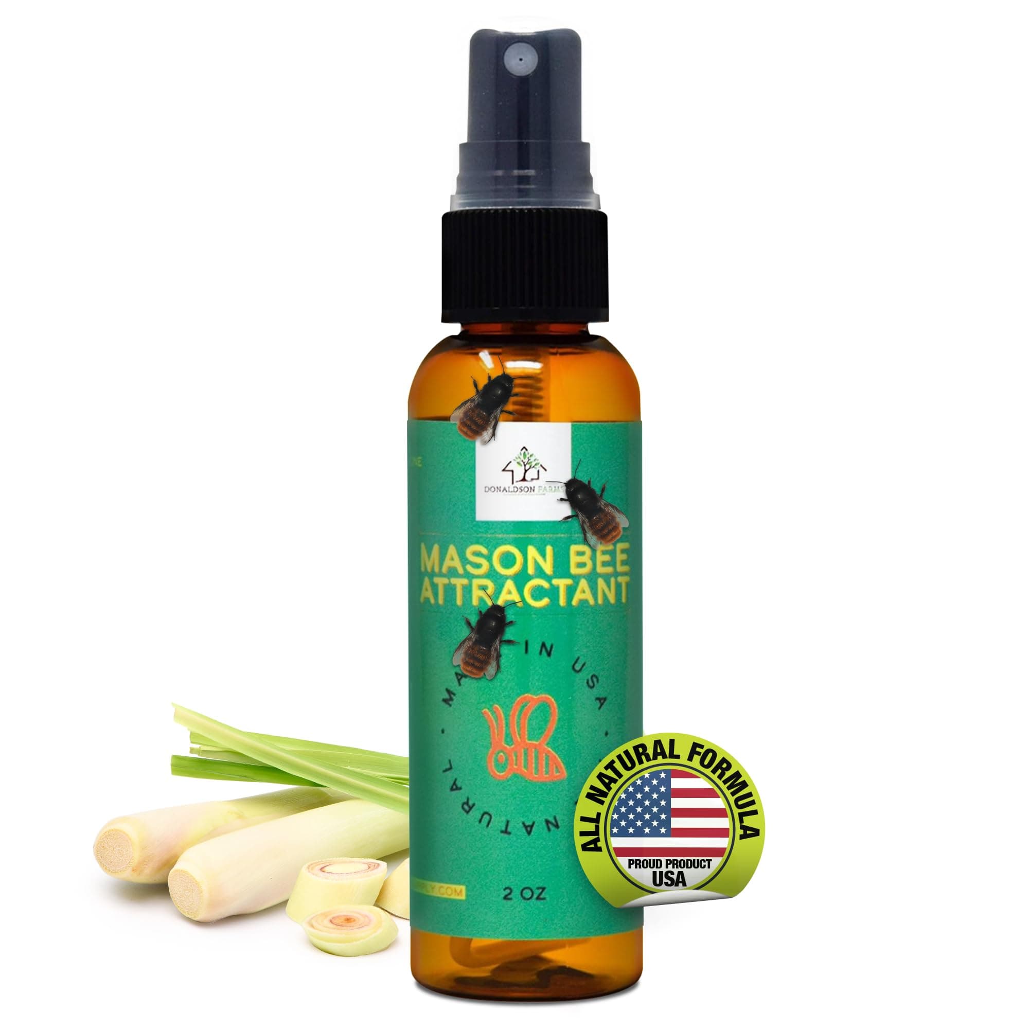 Donaldson Farms Mason Bee Attractant Spray- Lemon Grass Oil Formula for Thriving Bee Colonies Enhance Natural Beekeeping Experience, 2oz