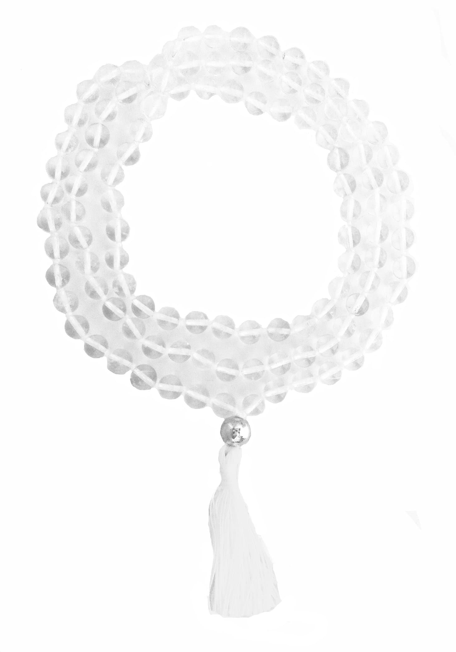 Crystal White Quartz 108 Bead Stone Hand Knotted Mala Prayer Necklace