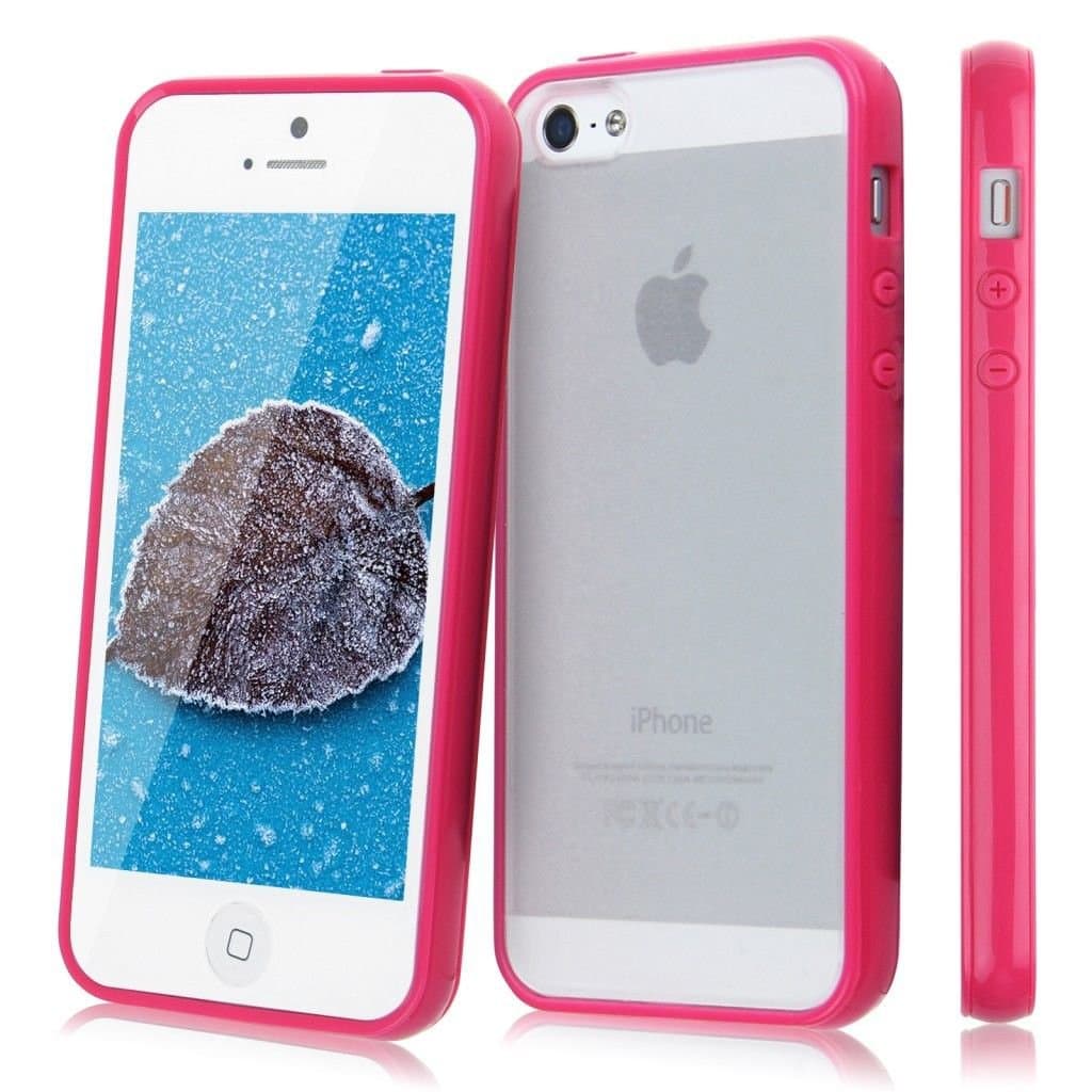 All4mobiles Premium Hard Matte Clear Back Case with Soft Silicone TPU Bumper for Iphone 5 5s + Free Front Screen Protector (Rose)