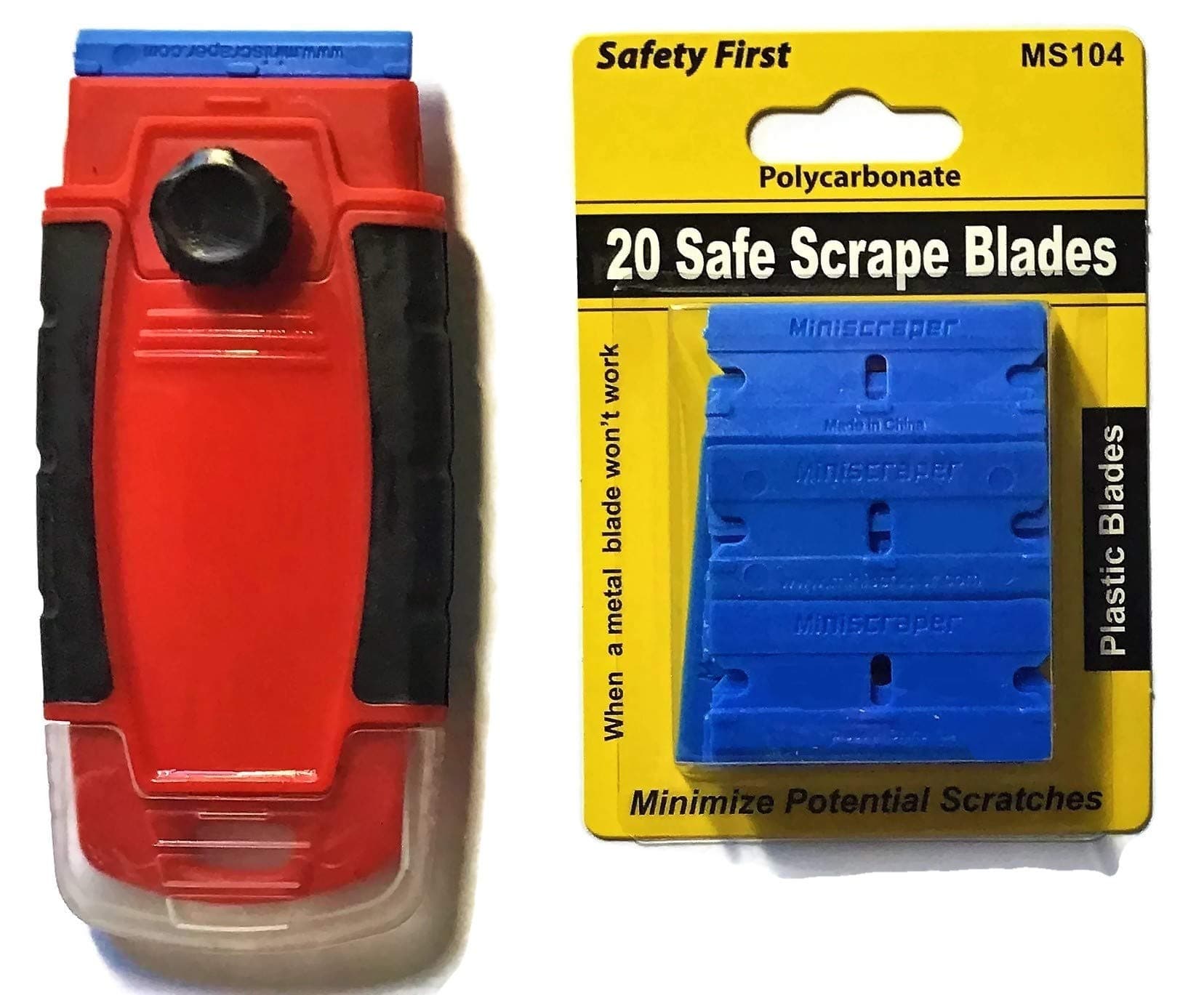 Razor Scraper with 20 Polycarbonate Double Edged Plastic Blades