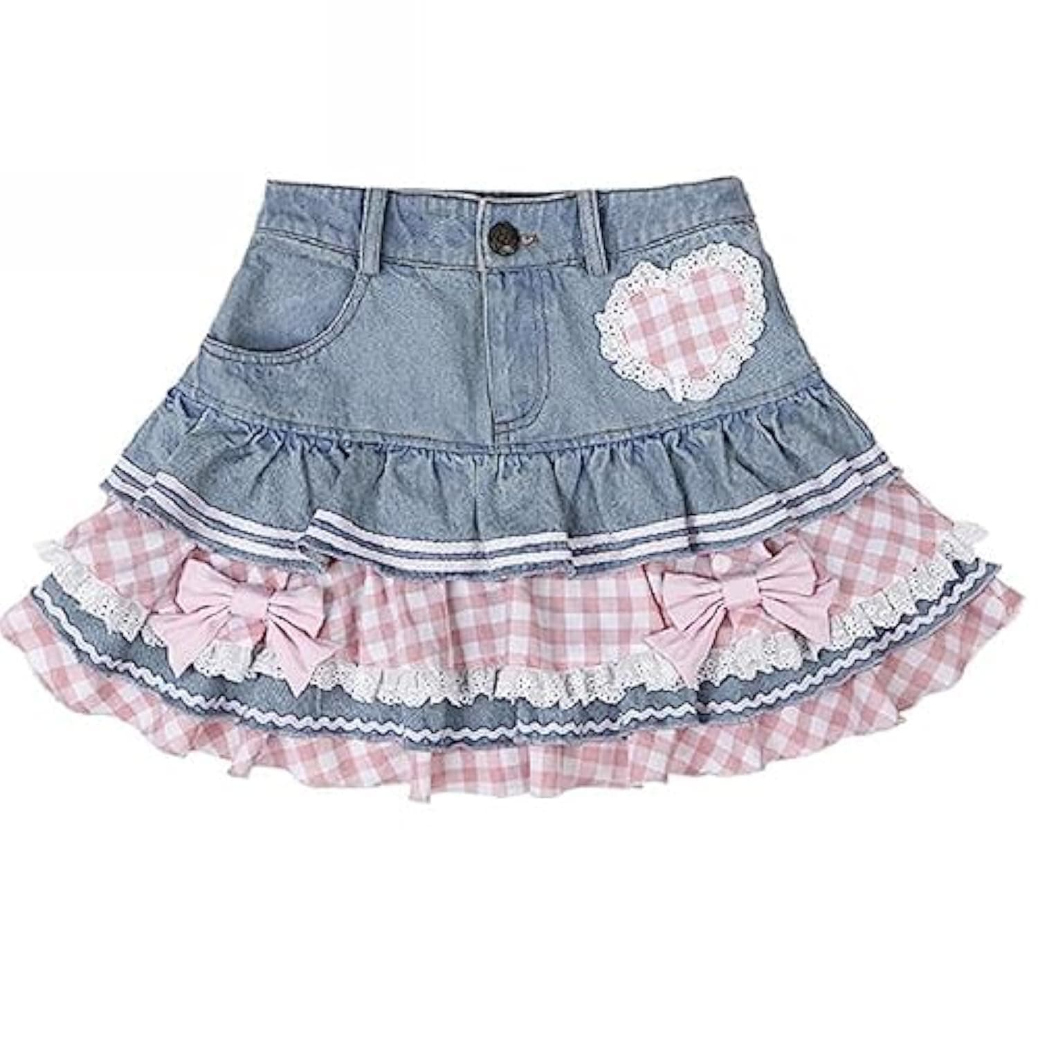 Preppy Lolita Kawaii Skirts Sweet Mini Women Cute Ball Gown Denim Skirt Y2K High Waist Lace Cake Skirts