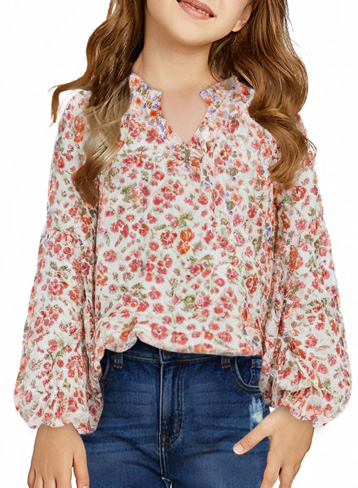 blibean Girl Flower Bell Sleeve Blouse Floral Fall Tops 4-15 Years