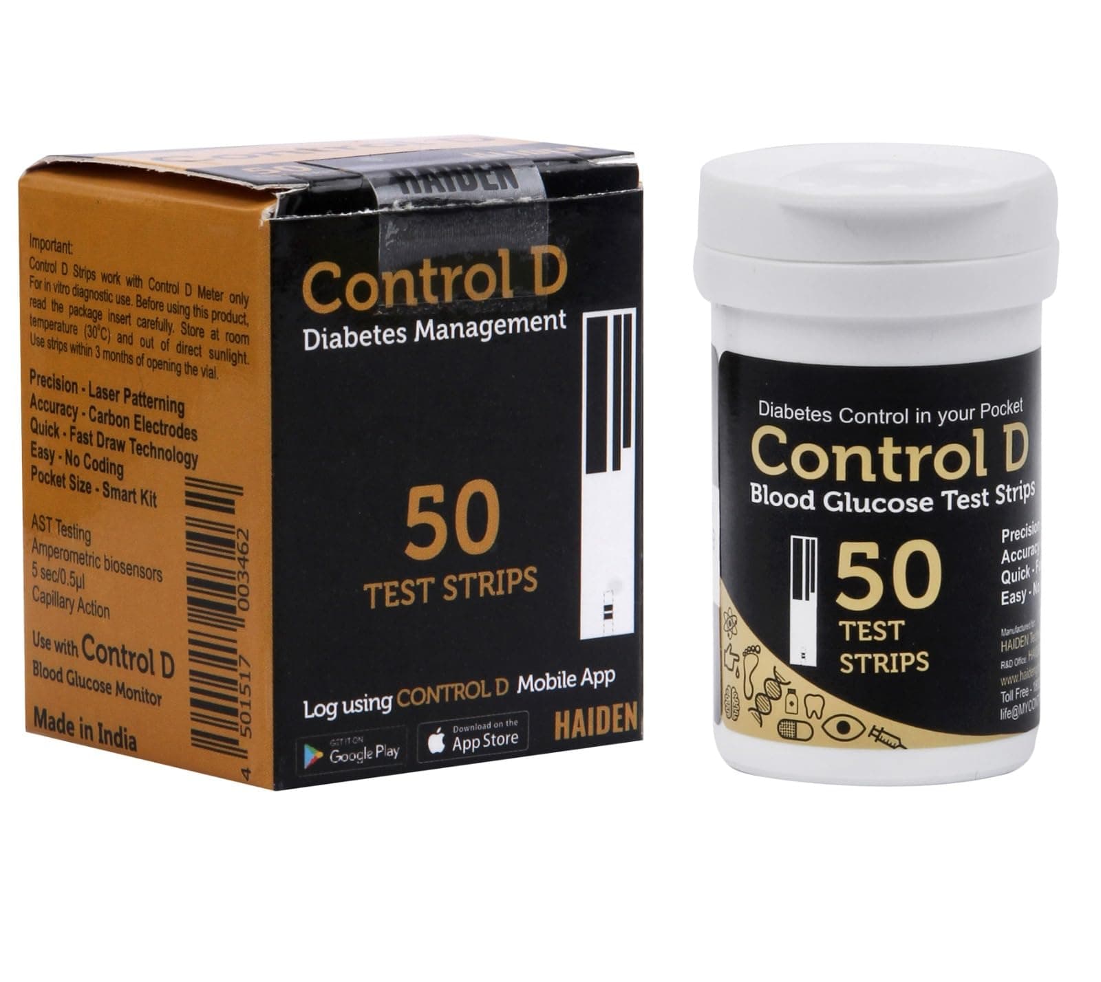 - Control D Test Strips, 50 Count (Black) for Control D Glucometer only