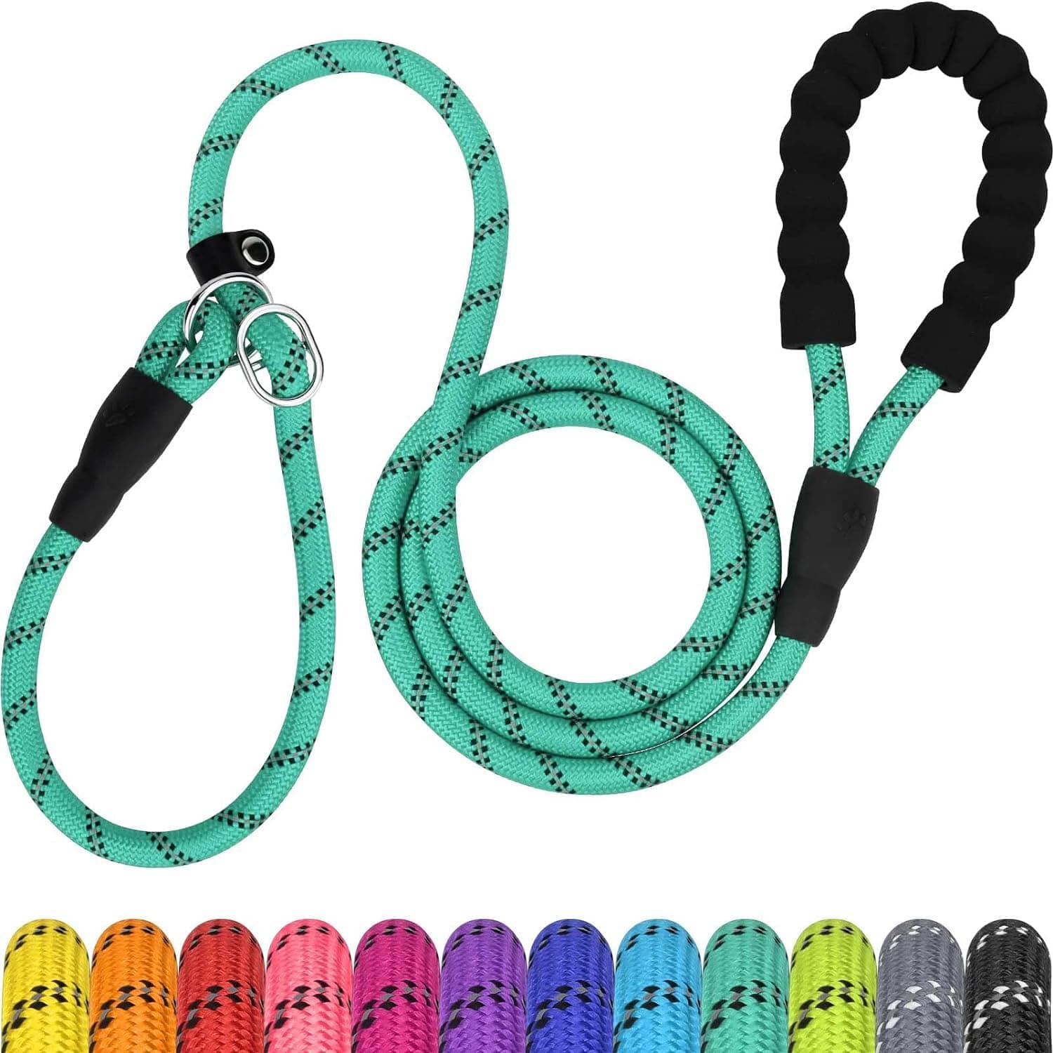 TagME Slip Leads for Dogs, 6 FT Heavy Duty Slip Leash with Padded Handle, Strong Rope No Pull Pet Training Leash for Small Dogs,Turquoise