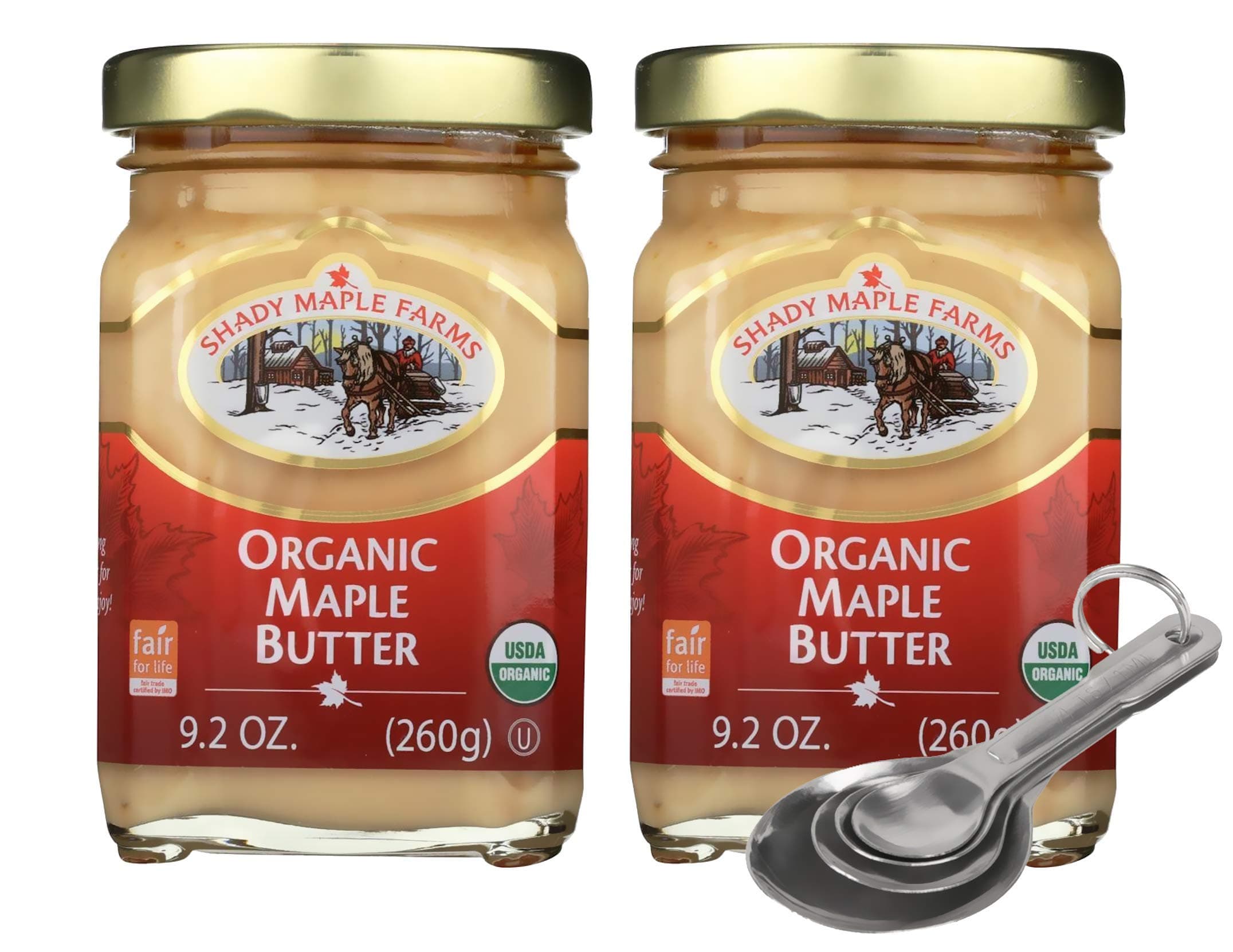 [Pack of 2] [Free Measuring Spoon] Shady Maple Farms Maple Butter, 100% Pure & Organic - 9.2 Ounce