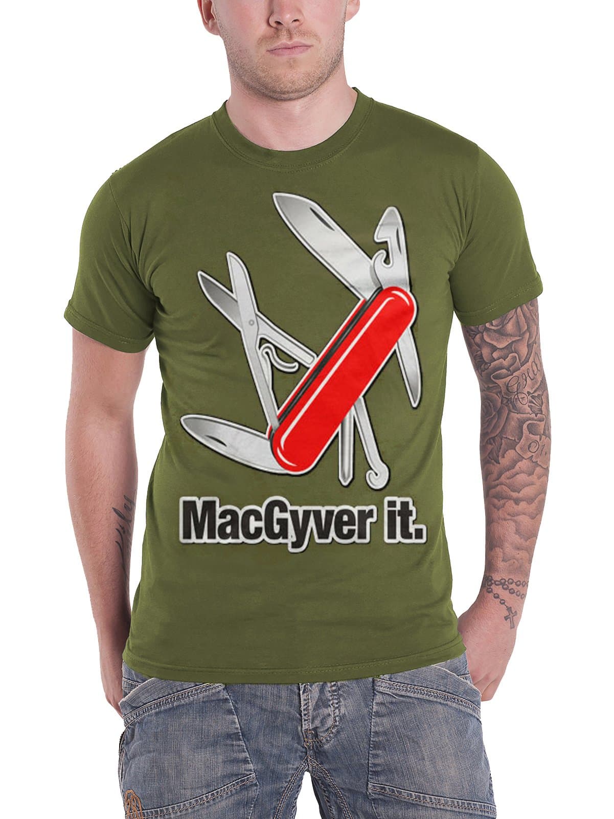 Macgyver T Shirt Macgyver It Swiss Army Knife Logo Official Mens Dark Green