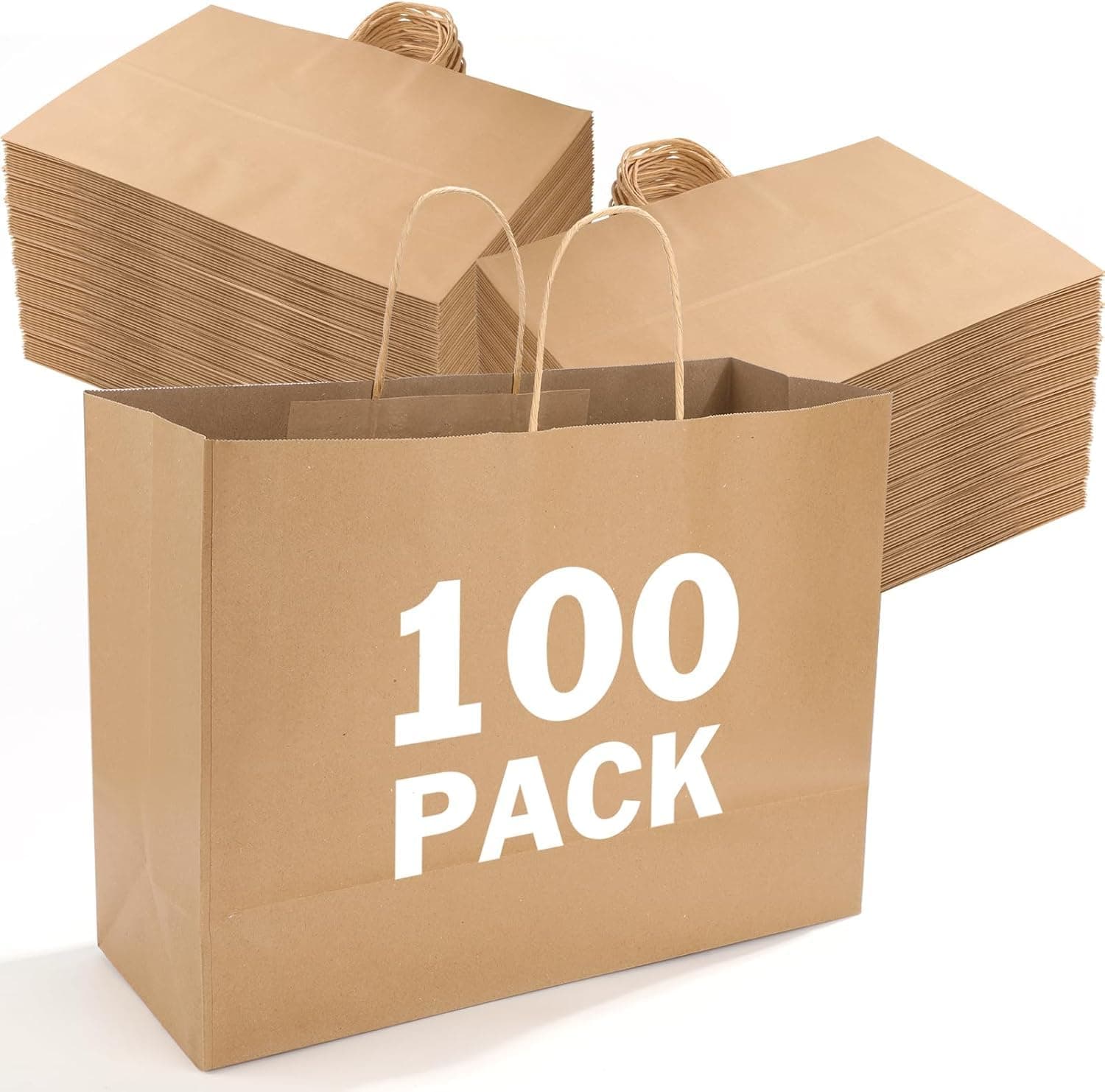 XPCARE 100Pcs Kraft Paper Bags - 16x6x12 Inches Brown Paper Bags with Handles, Paper Shopping Bags for Birthday Party,Boutiques,Small Business,Retail Stores,Merchandise