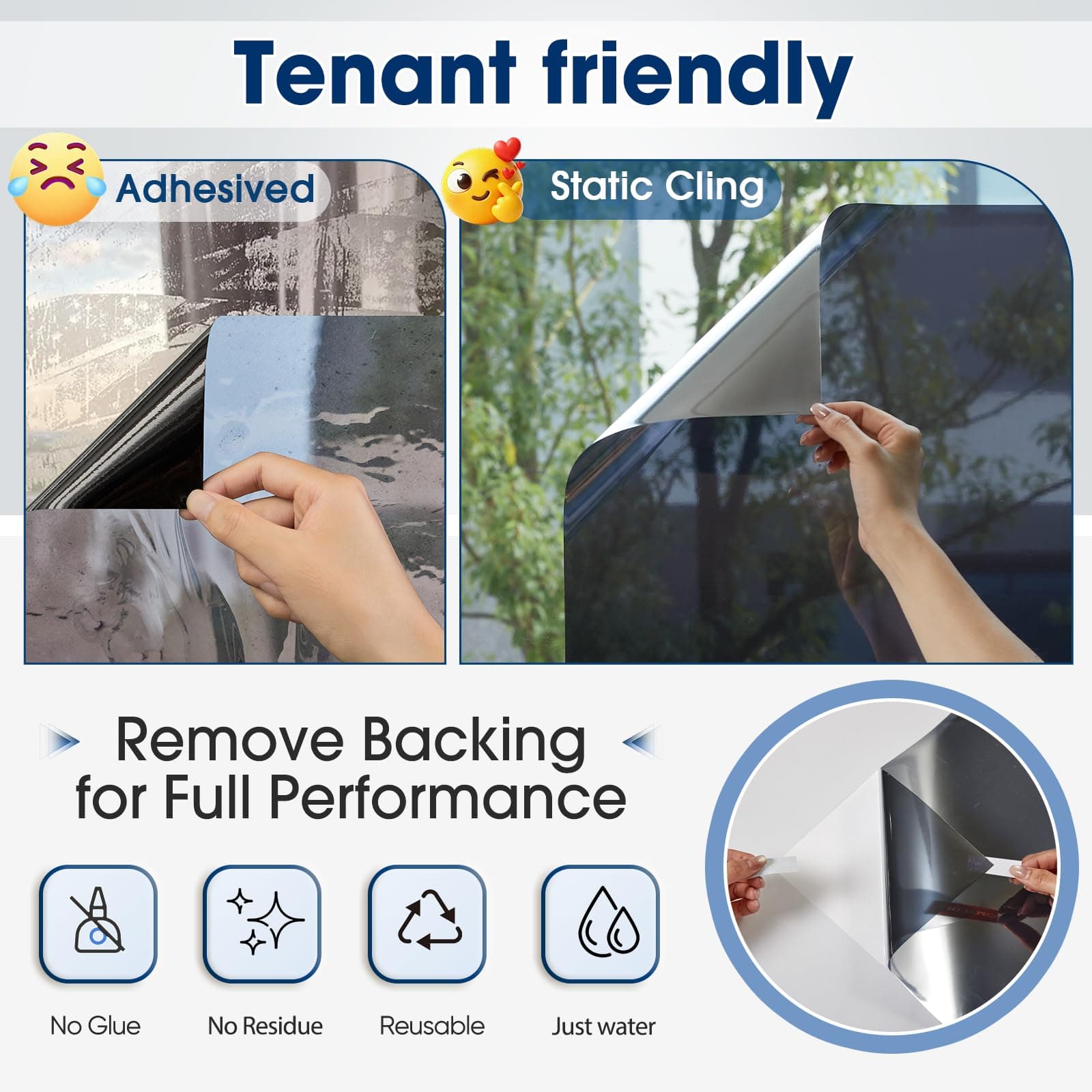 Coavas One Way Privacy Window Film, Sun Blocking Reflective Window Film See Out Not in, Heat Control Window Tint for Home, Anti UV Static Cling for Windows Office Door (Black, 45.2 Inch X 32.8 Feet)