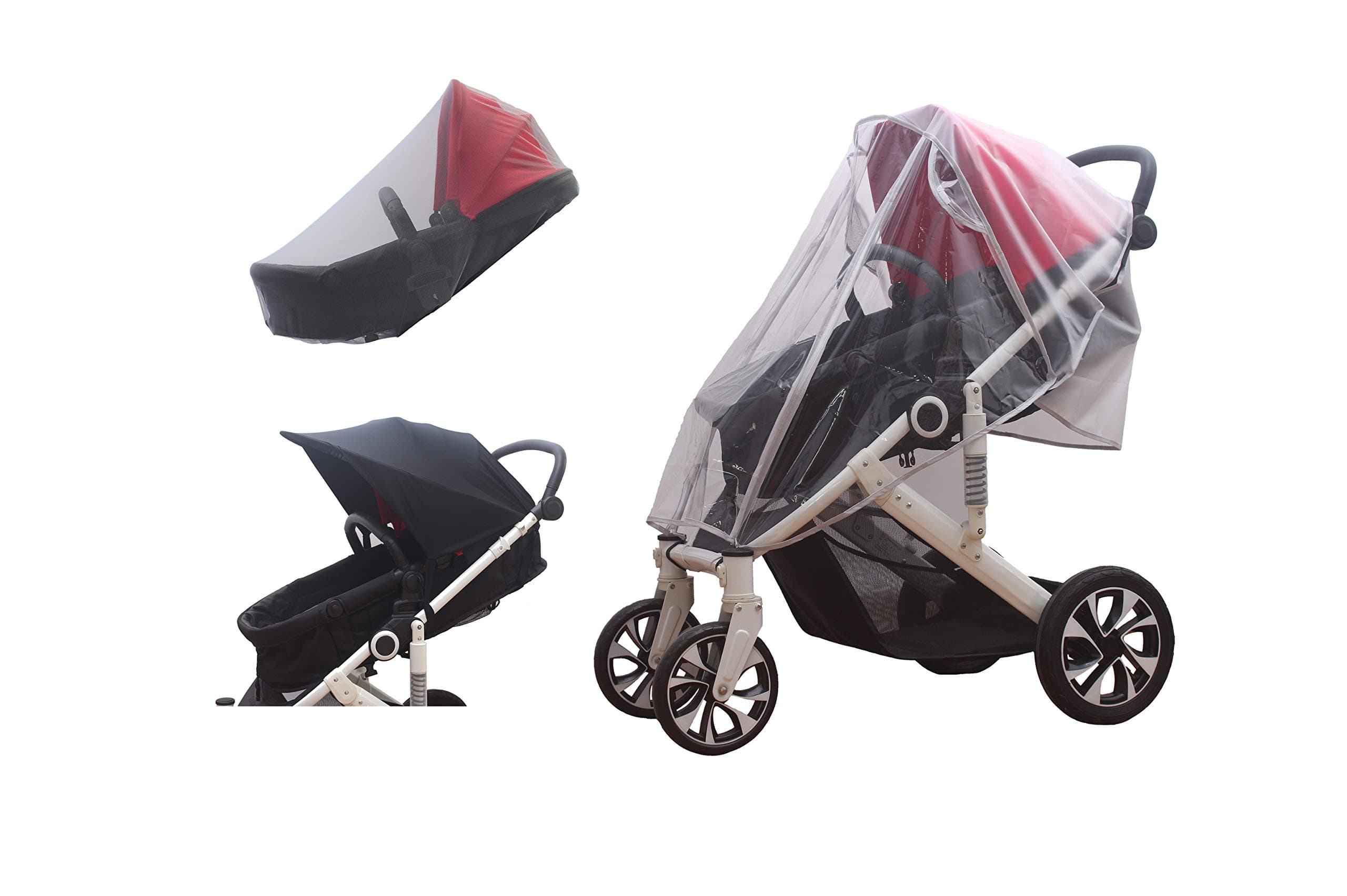 Universal Baby Stroller Rain Cover, Sun Shade Cover and Baby Mosquito Net (3-Piece Set)