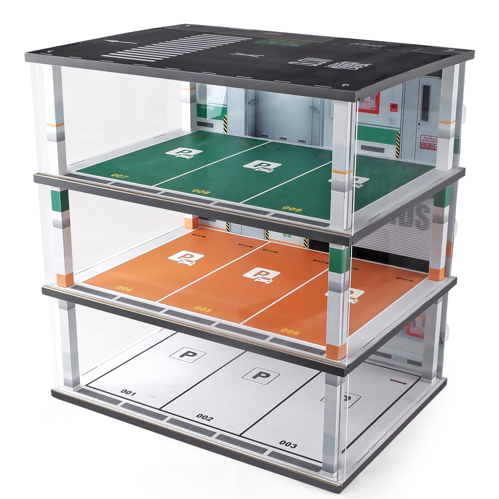 kivcmds Model Car Display Case 1:18 Scale Diecast Diorama Garage with Lights for Lego Alloy Car Collectibles Wood Storage Shelf,3 Tiers of 9 Parking Spaces