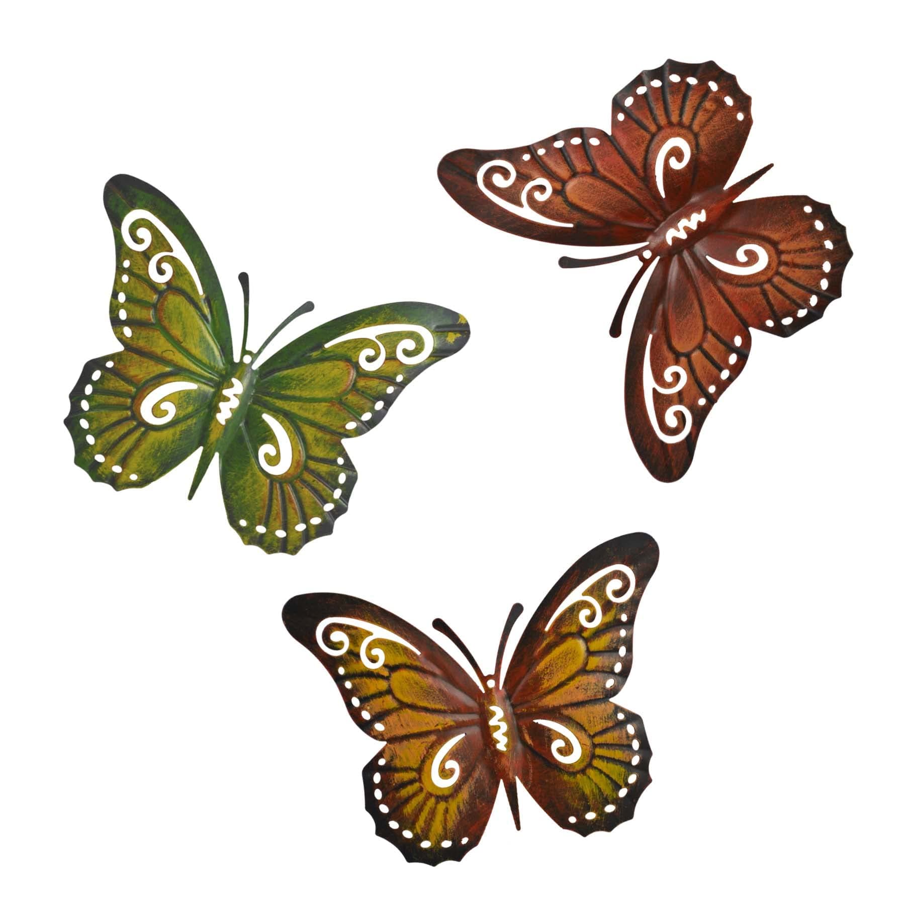 Westcharm Metal Butterfly Wall Decor Art Outdoor Outside Indoor Garden Patio Yard Fence Colored Metal Butterflies, Set of Three Wall Art/Outdoor Wall Decor