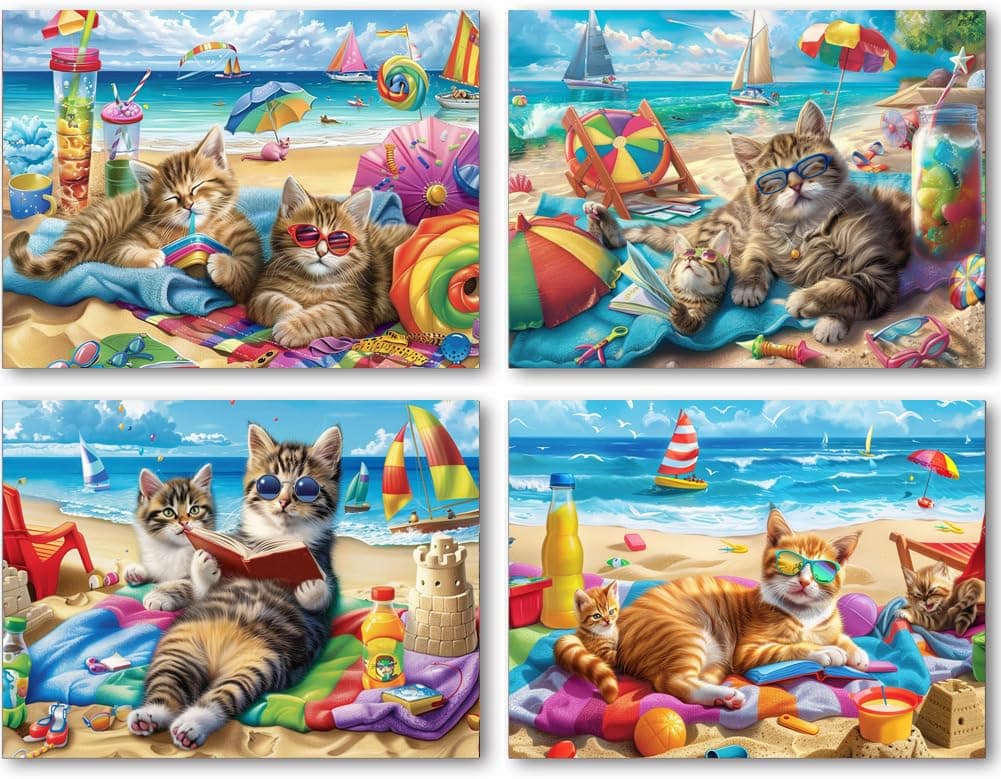 4 Pack Diamond Painting Kits Art Adults Painting Kit Crafts DIY 5D Diamond Art Packs Kits Full for Adults Beginner Home Wall Decoration Gift 11.8x15.7 Inches (Cat)