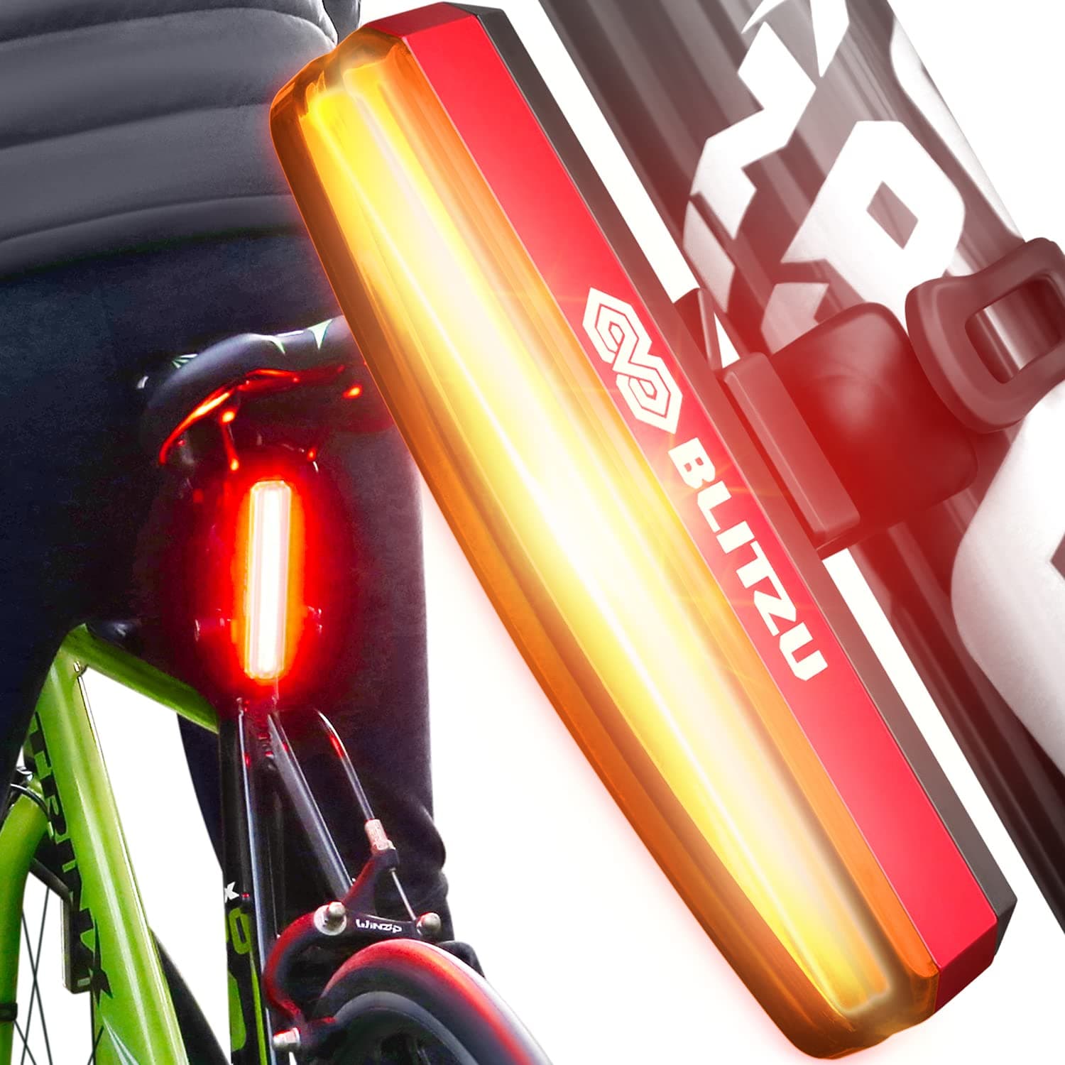 BLITZU 2024 Cyborg 200H Bike Headlight or 200T Tail Light USB-C Rechargeable LED Bicycle Lights Set Front Back Night Riding, Cycling Safety Reflector Accessories