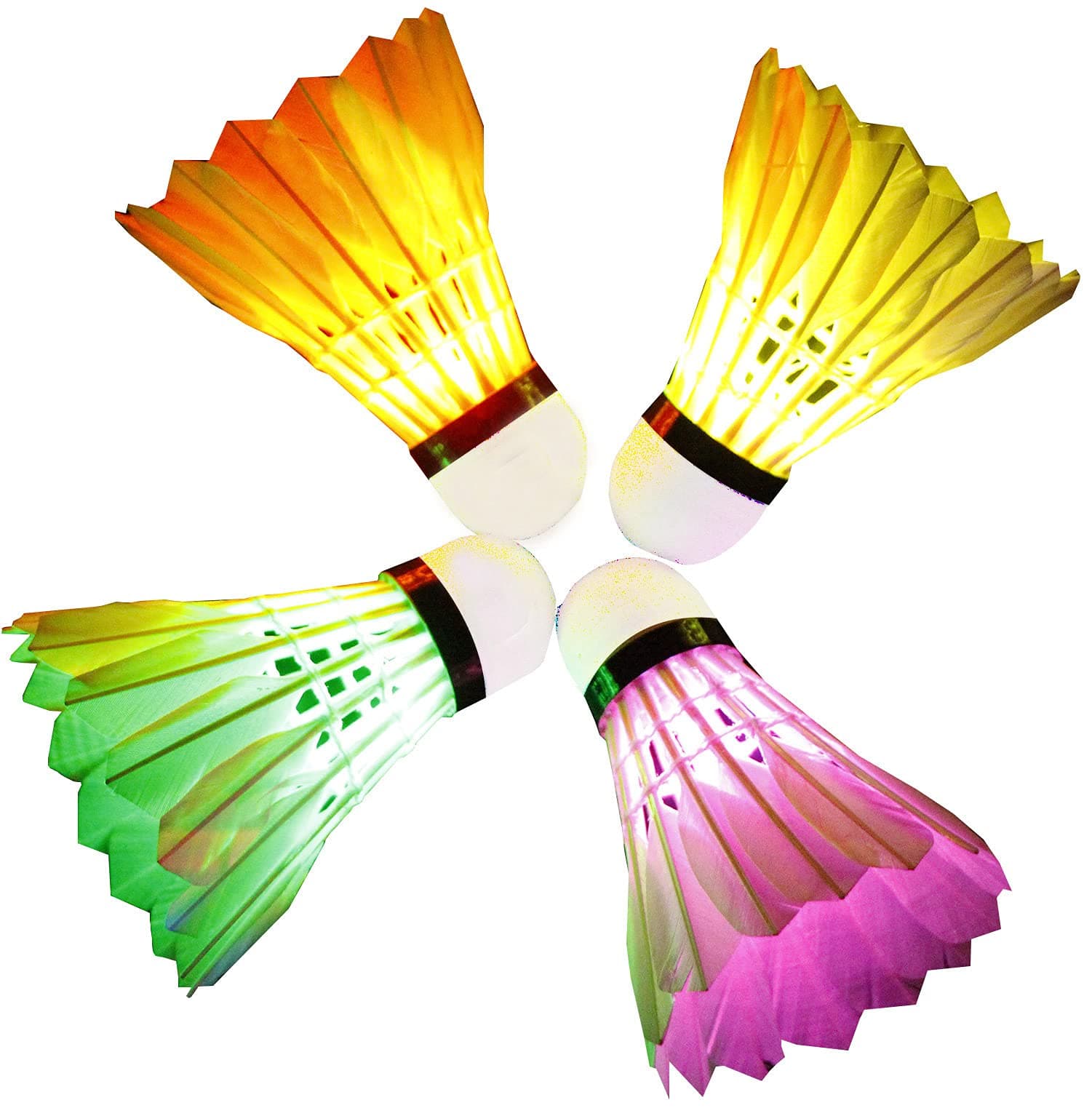 LED Badminton Set Shuttlecock Dark Night Glow Birdies Lighting for Outdoor/Indoor Sports Activities (Colorful)