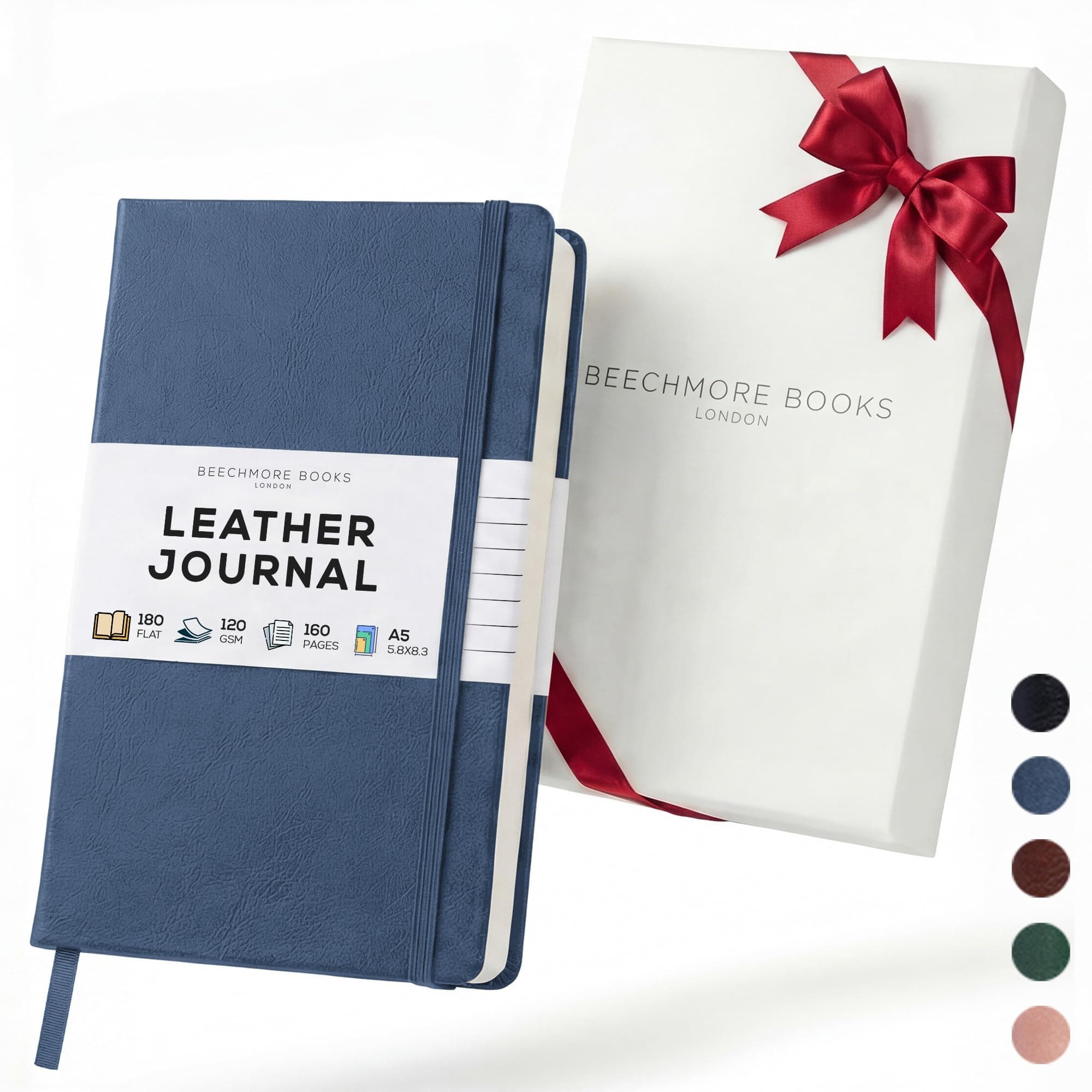 Ruled Notebook - British A5 Journal by Beechmore Books of London | Hardcover Vegan Leather, Thick 120gsm Cream Paper, Professional Lined Notebook in Gift Box, 21 x 15 cm (Symphony Blue)