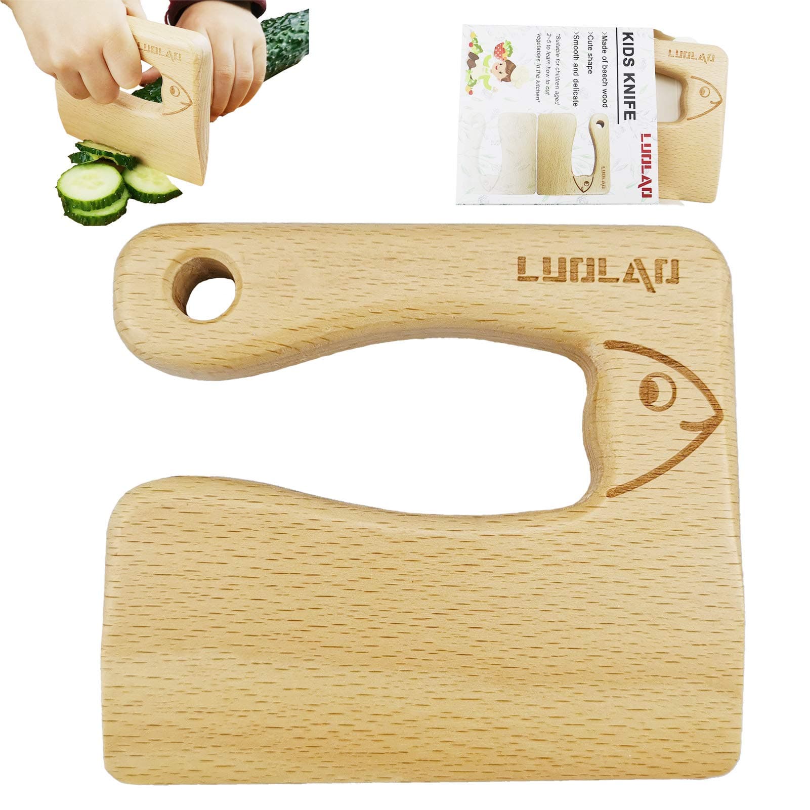 - Wooden Kids Knife for Cooking and Safe Cutting Veggies Fruits, Cute Fish Shape Kids Kitchen Tools, Christmas Gifts for kids, 2-5 Years Old Applicable