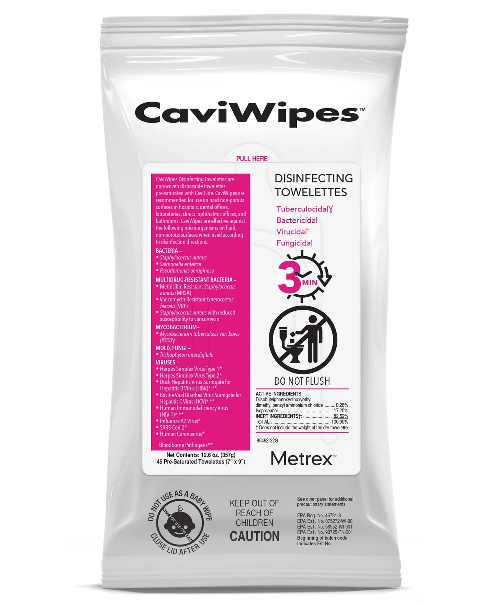 CaviWipes Disinfecting Towelettes – Durable Non-Woven Disinfecting Wipes for Hard, Non-Porous Surfaces in Healthcare & Laboratory, Pre-Saturated with CaviCide – 45 Wipes/Flat Pack (1 Pack)