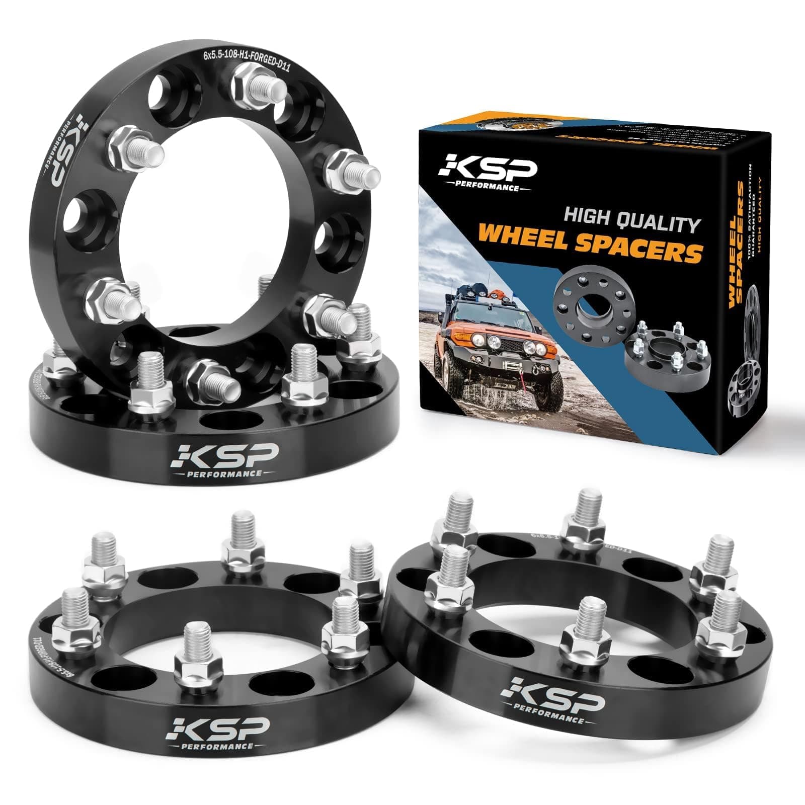 KSP PERFORMANCE 6X5.5 Wheel Spacers, Forged 1"(25mm) 6x139.7mm to 6x139.7mm Thread Pitch M12x1.5 Hub Bore 108mm Adapters for Tacoma 4Runner Tundra FJ Land Cruiser Black, Not Hubcentric