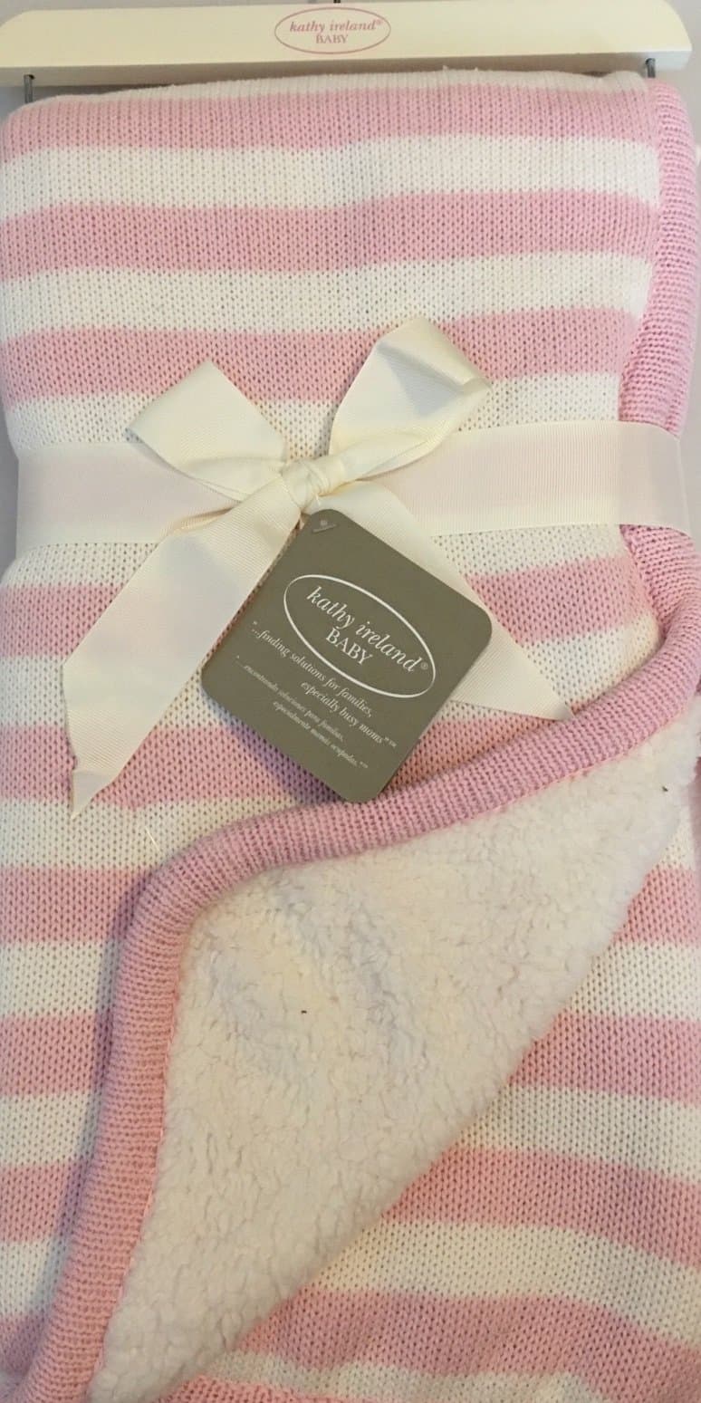 Pink Striped Baby Blanket With Ribbon