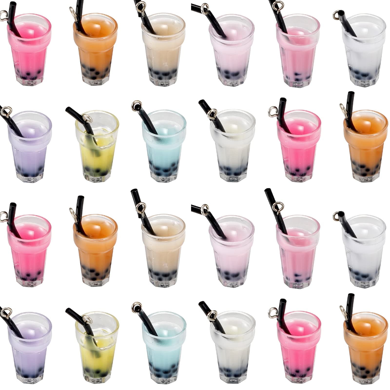 30 Mini Boba Charms - Colorful Milk Tea Cup Keychains (19x12mm, DIY Jewelry & Earring Keychain)