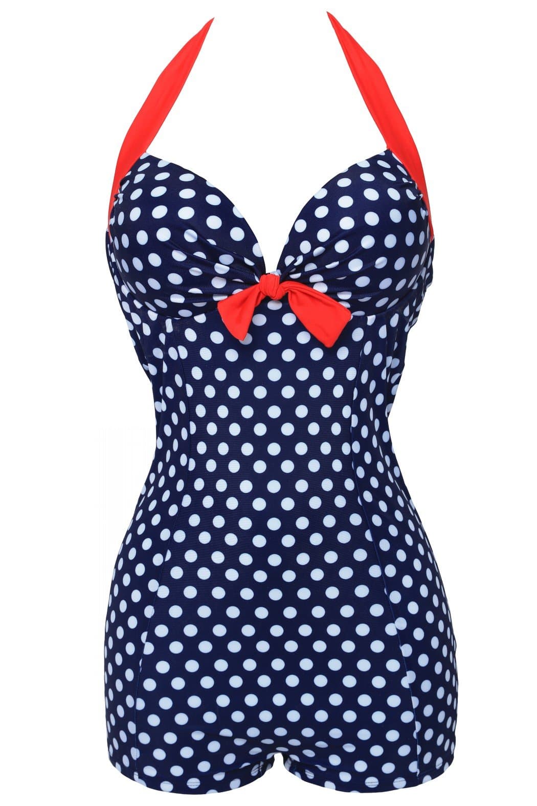 Women Boy-Leg Maillot Conservative One-Piece Swimsuits Polka Bikini Blue Medium