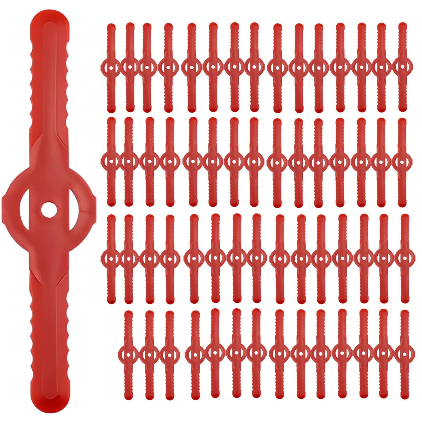 Huakaile 60 Pcs String Trimmer Head Blades Replace, Weed Eater Wacker Blades Plastic Replacement, Universal Weed Warrior Trimmer Head, Cutter Accessories for Grass Trimmer Lawn Mowers (Red)
