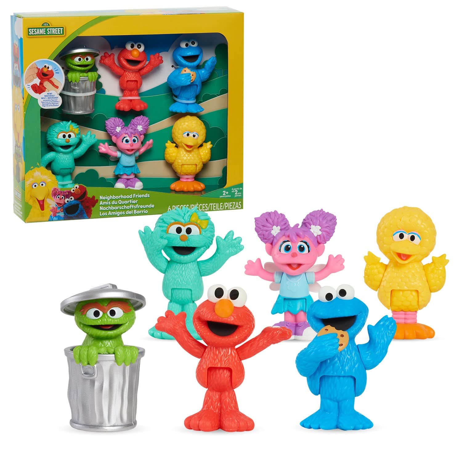 Just Play Sesame Street Neighborhood Friends, 6-Piece Poseable Figurines, Officially Licensed Kids Toys for Ages 2 Up, Gifts and Presents