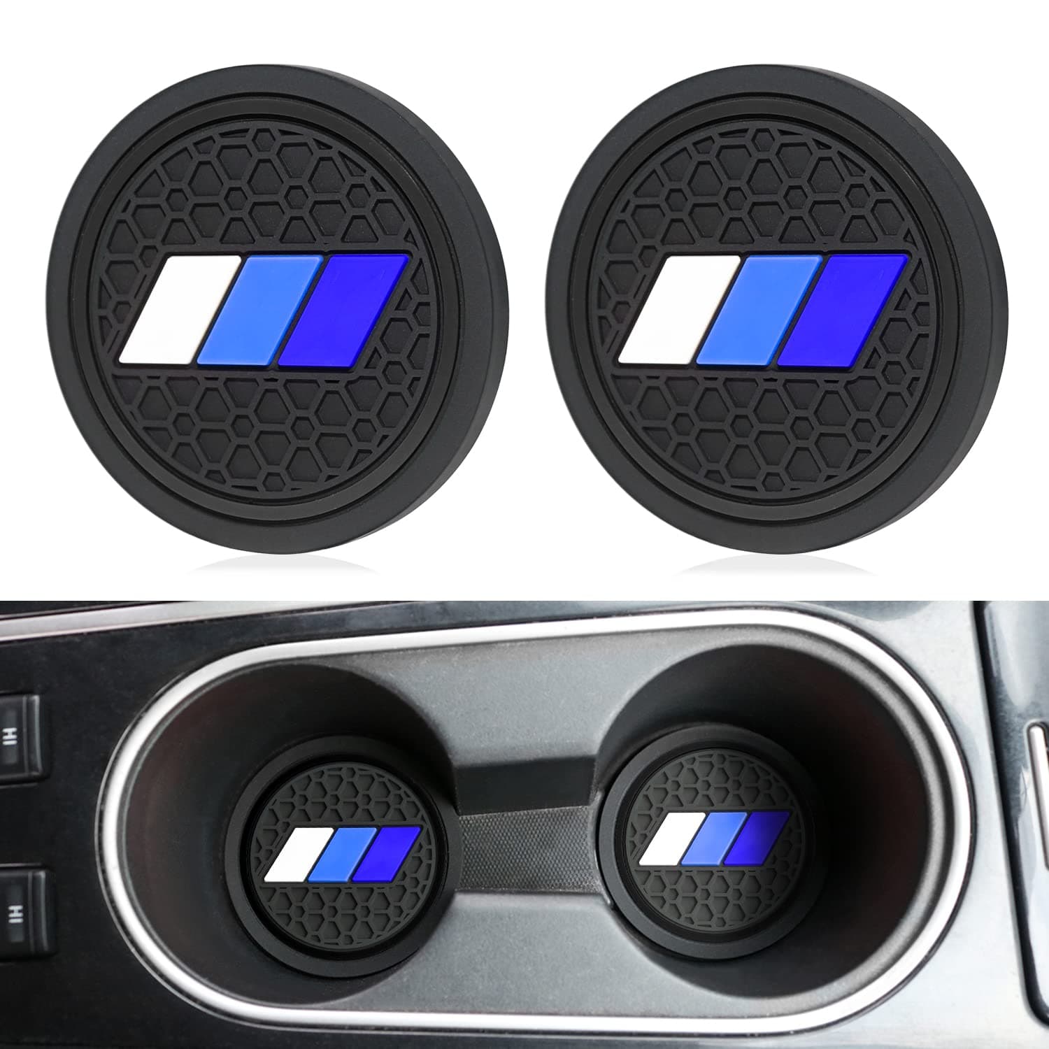 MOCHENT 2pcs Cup Holder Insert Coaster for Toyota Tacoma TRD 4Runner Tundra Rav4 Highlander Accessories ,Classic Retro Style Tri-Color Cup Coaster Car Interior Accessories（Blue