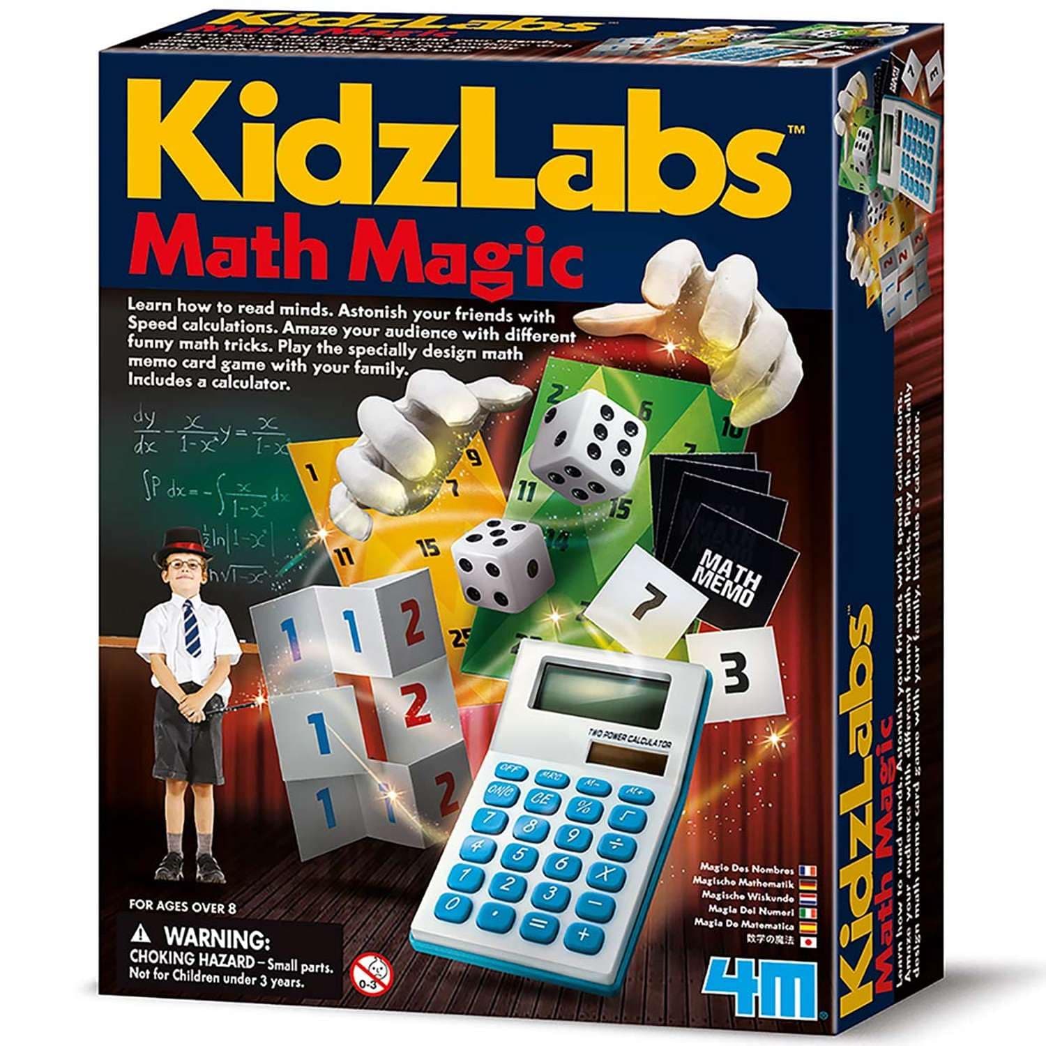 4M KidzLabs Math Magic Set with Calculator | STEM Toy Presents for Kids Age 8+ | Learn 15 Number Tricks, Games & Mind Reading Puzzles | Educational Kit for Boys & Girls | Creative Learning Gift