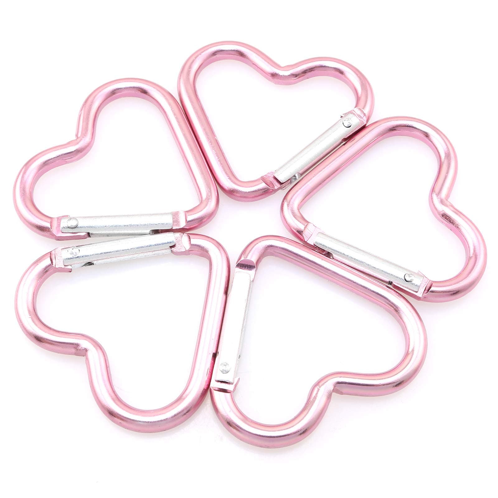 Lind Kitchen 10pcs Heart-Shaped Aluminum Snap Hook Clip Key Holder, Keychain Clip (Light Pink)