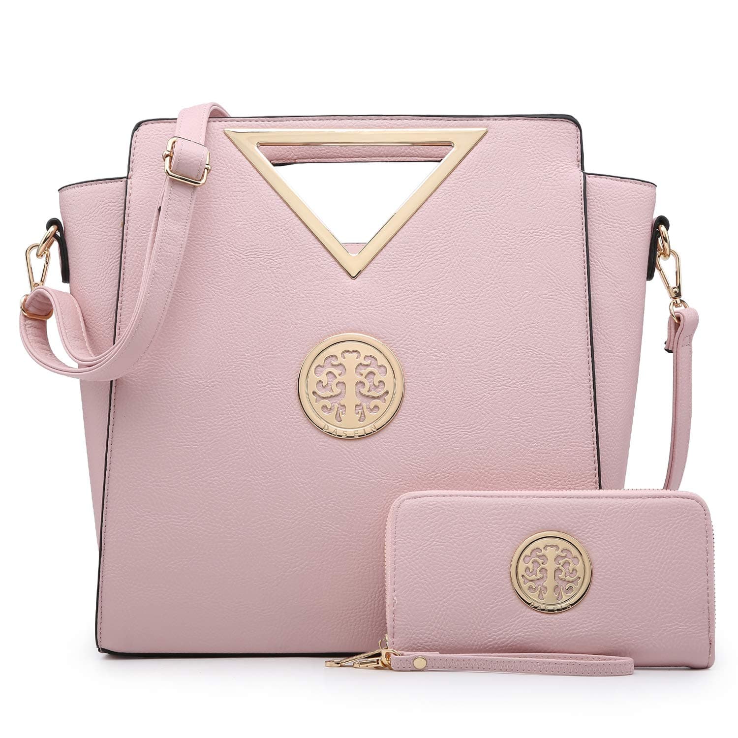 Dasein Women Fashion Handbag Chic Triangle Handle Shoulder Bag Tote Satchel Work Purse w/Matching Wallet