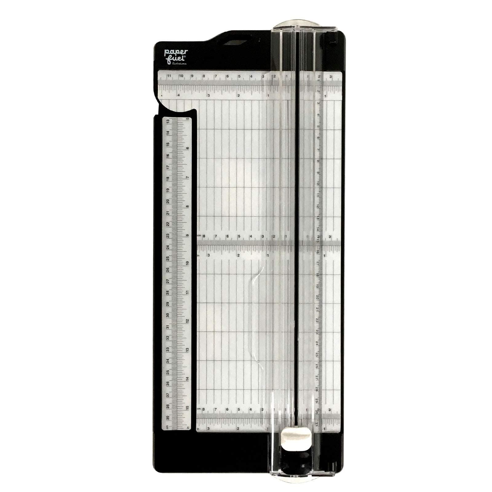 Paperfuel Cutter and Scoring Board-12" x 6"-with Extendable Ruler-Paper Trimmer for Card Making, Envelopes, Crafting and Scrapbooking, Black/White, 6"