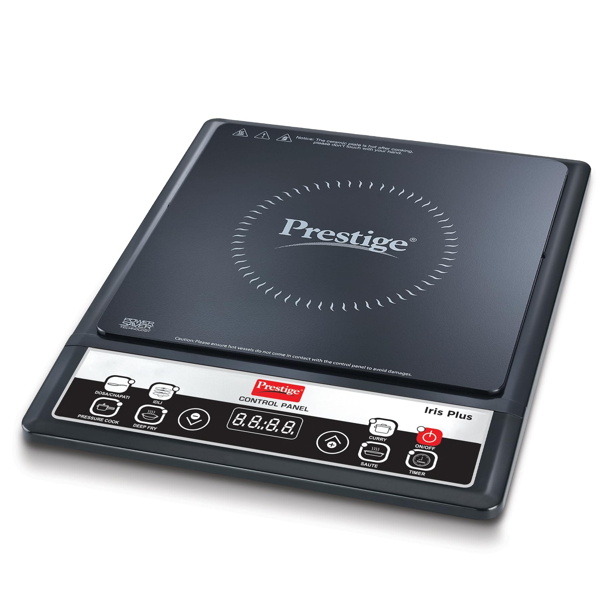 Iris Plus 1600 Watts Induction Cooktop with Automatic Voltage Regulator | Indian Menu Option |Anti-Magnetic Wall | Timer with User Pre-set | 1 Year Warranty | Black