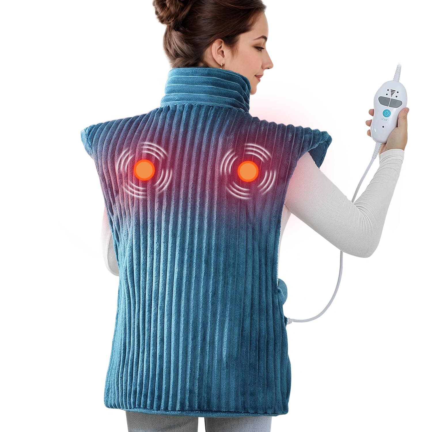 Dowin Vibrating Heating Pad for Neck and Shoulders,24"x35" Large Heating Pads for Back Pain Relief with 2 Massagers,Auto-shutoff,2 Heat Settings,4 Massage Modes,Machine Washable,Teal