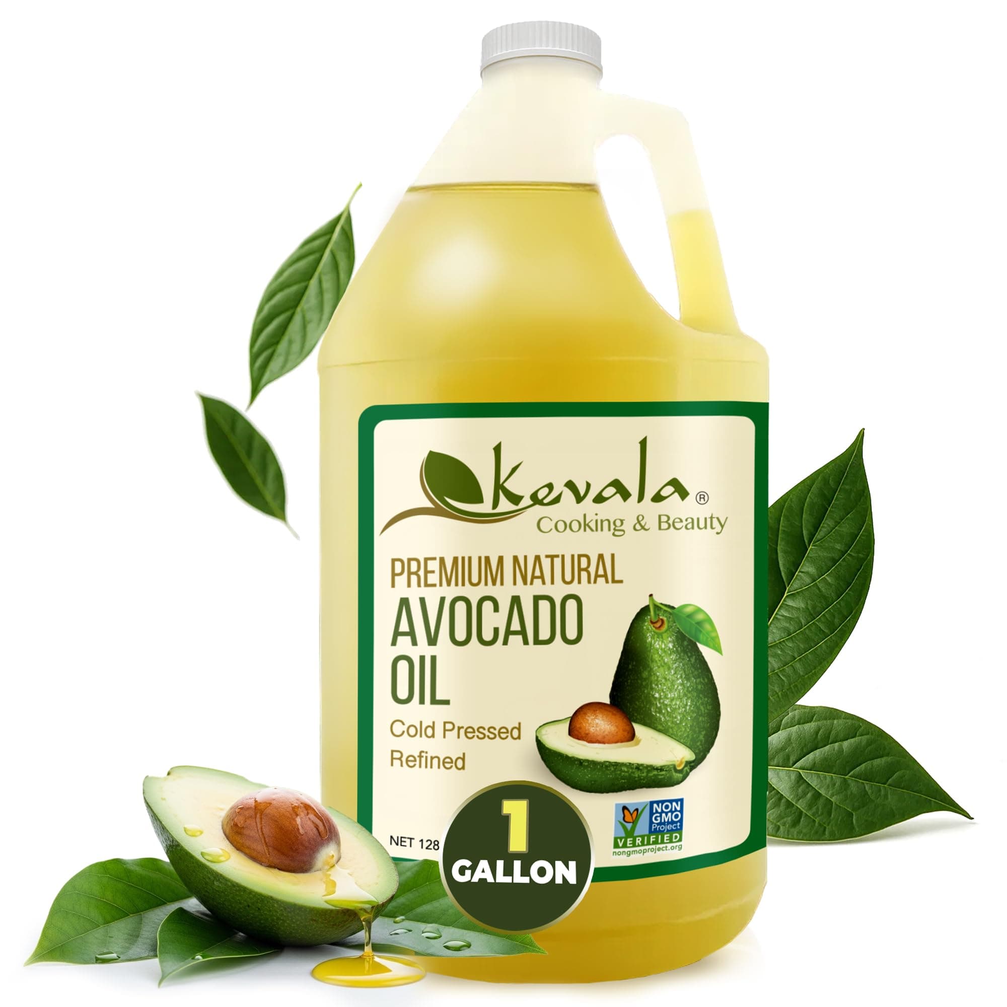 Kevala Avocado Oil – Cold Pressed | Non‑GMO Project Verified & Kosher | Multipurpose for High Smoke Point Cooking, Roasting, Sautéing & Skin Moisturizing – Ideal Kitchen Staple – 128 Fl Oz (Pack of 1)