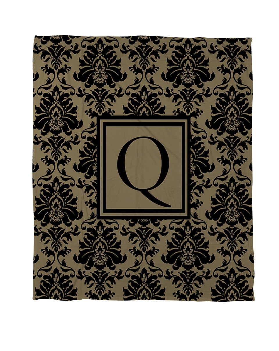 Thumbprintz Duvet Cover, Queen/Full, Monogrammed Letter Q, Black and Gold Damask