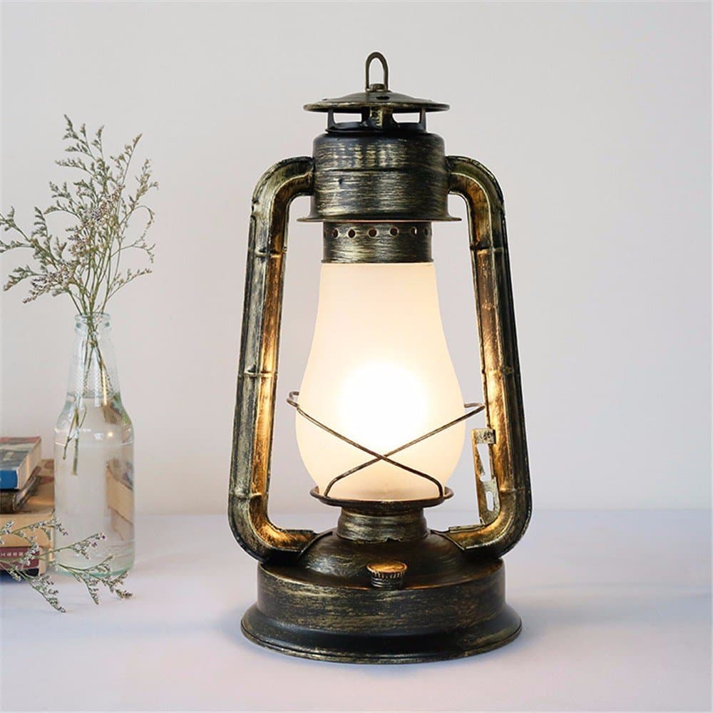 Vintage Lantern Kerosene lamp Classic Old-Fashioned Study Bedroom Bedside Desk Light Antique Living Room Table lamp [Energy Class A+]