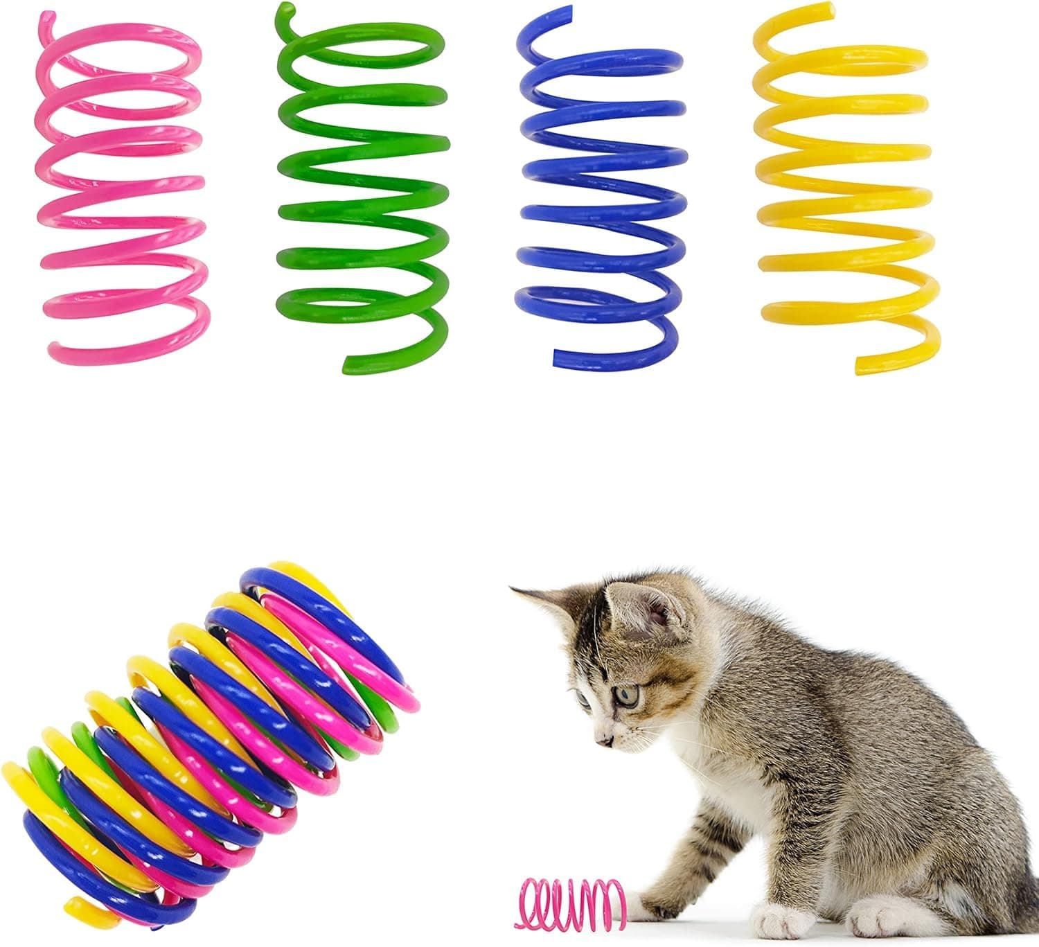 IboXq Cat Spring Toys, 40 Packs Plastic Colorful Springs Cat Toys for Cat Kitten Pets, Interactive Cat Toys for Indoor Cats and Kitten