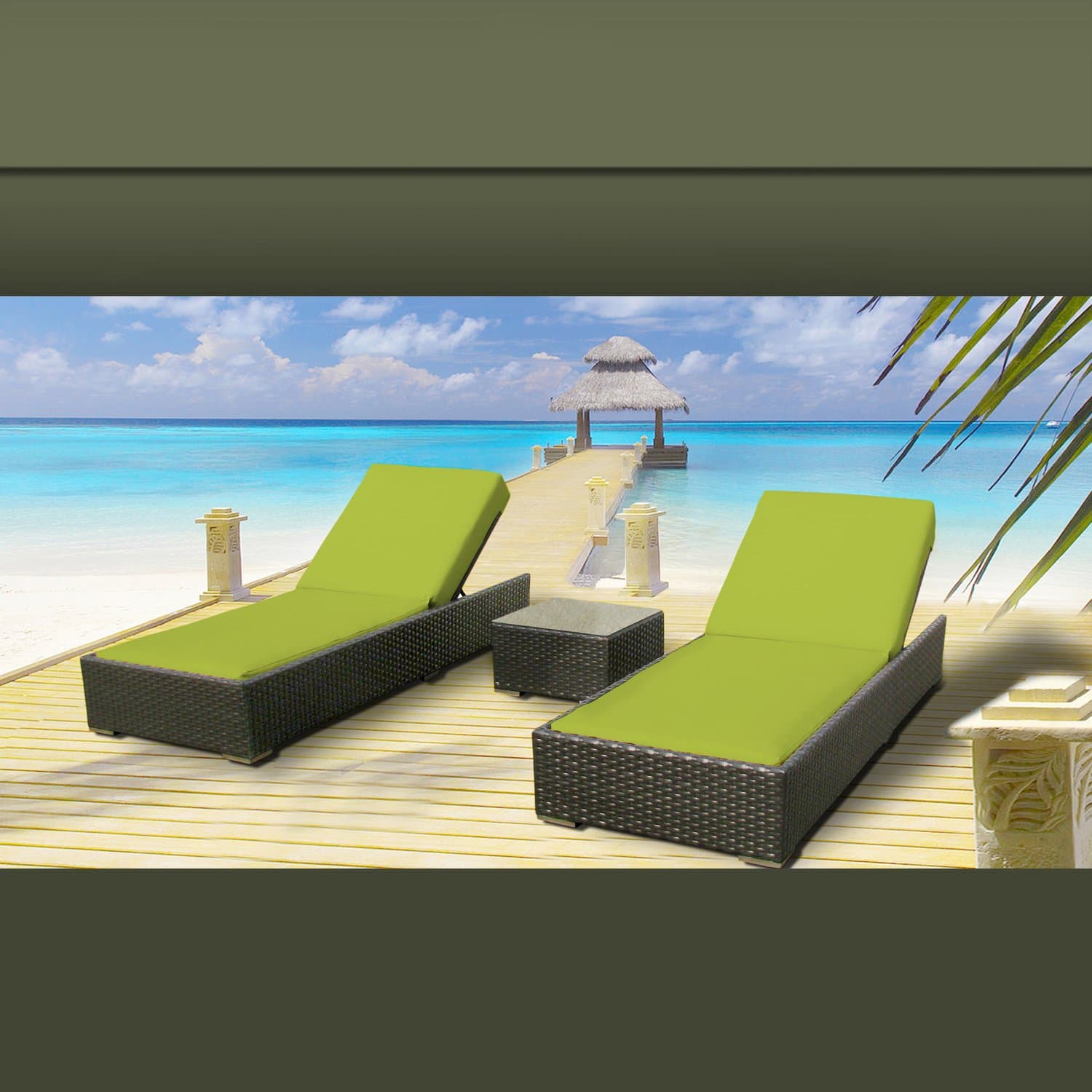 Luxxella Outdoor Patio Wicker Furniture 3 Pc Chaise Lounge Set PERIDOT