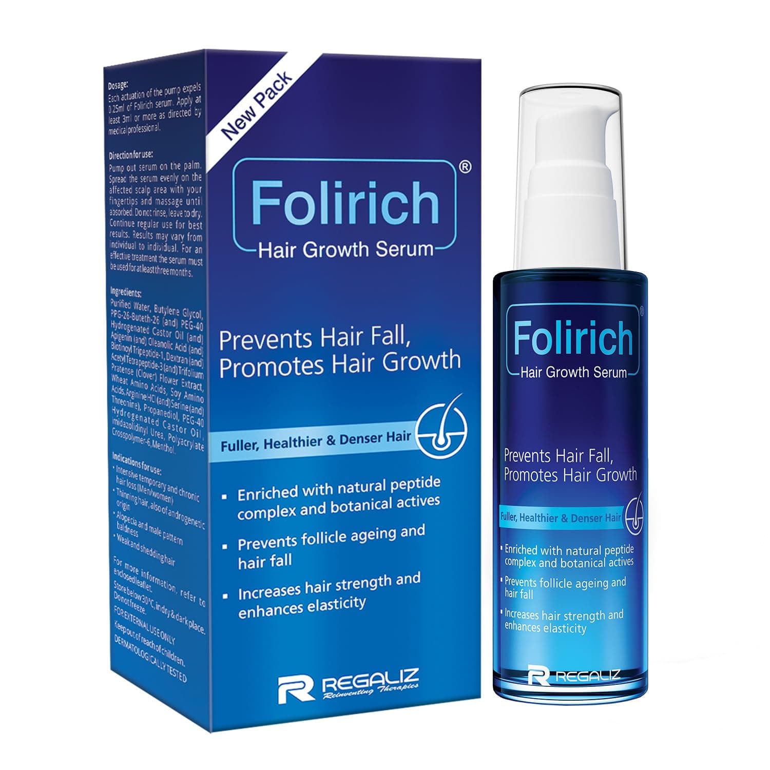 Folirich Hair Growth Serum | Promotes Fuller, Thicker, and Healthier Hair | Reduces Hair Fall and Strengthens Hair | Suitable for Men and Women | 60mL
