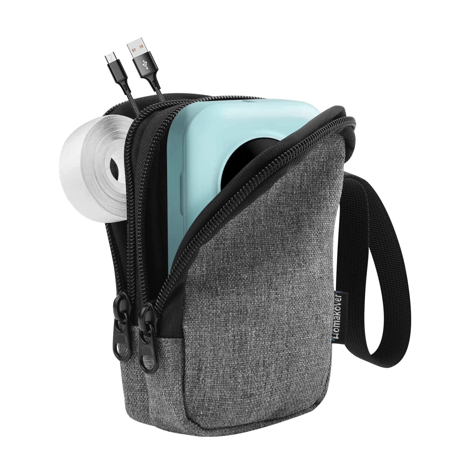 Labels Makers Case Compatible with Phomemo D30 Label Maker/Memoking D30 label maker/NiiMbot D11, Mini Labeler Printer Carrying Bag Organizer with Pockets for Tape Paper Roll and Accessories, CASE ONLY