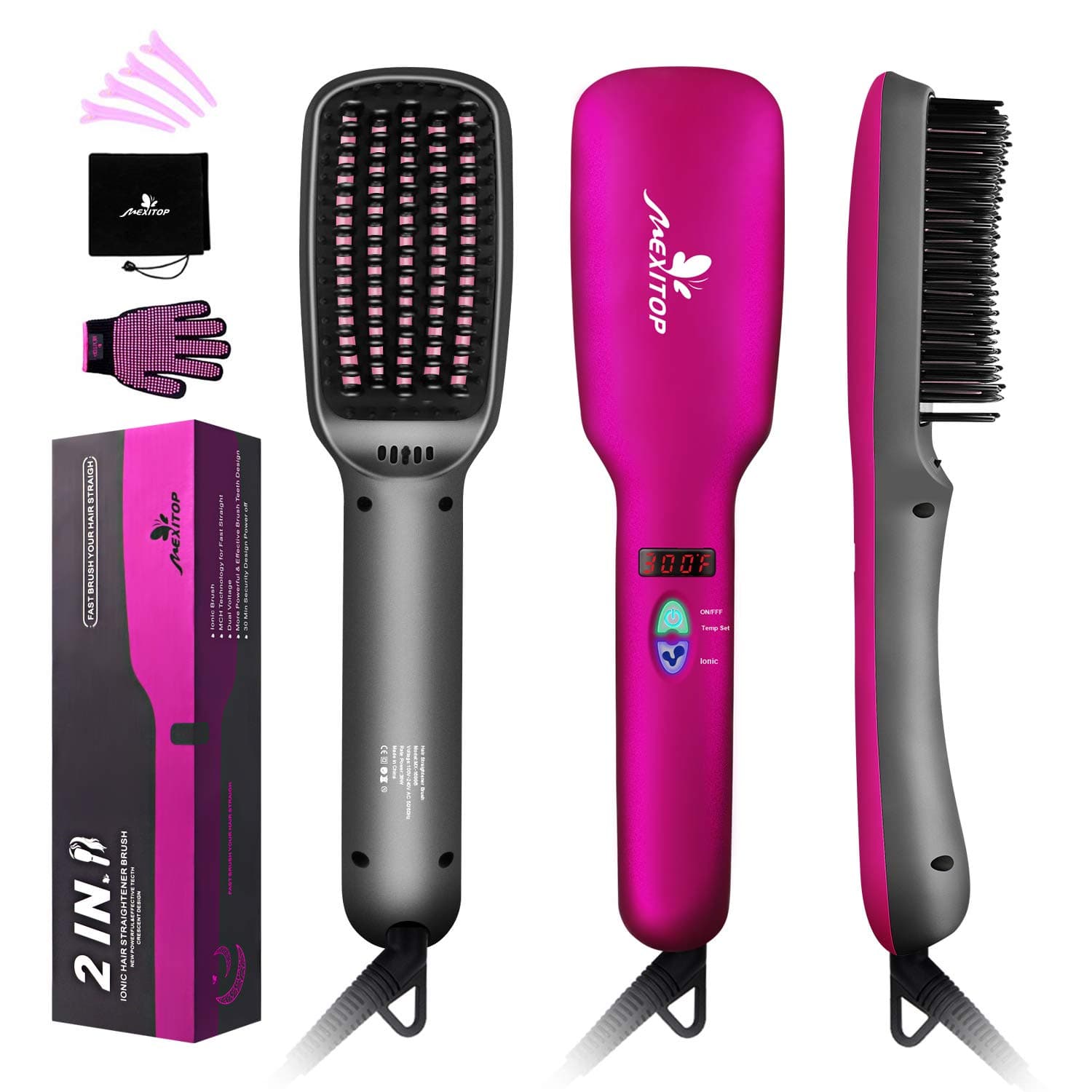 Upgraded Version, Hair Straightener Brush, Mexitop Ionic Hair Straightening Brush, Enhanced Faster Straightening Tech, Anti Scald, Frizz-Free, Temperature Lock and Auto-Off for All Hair Type