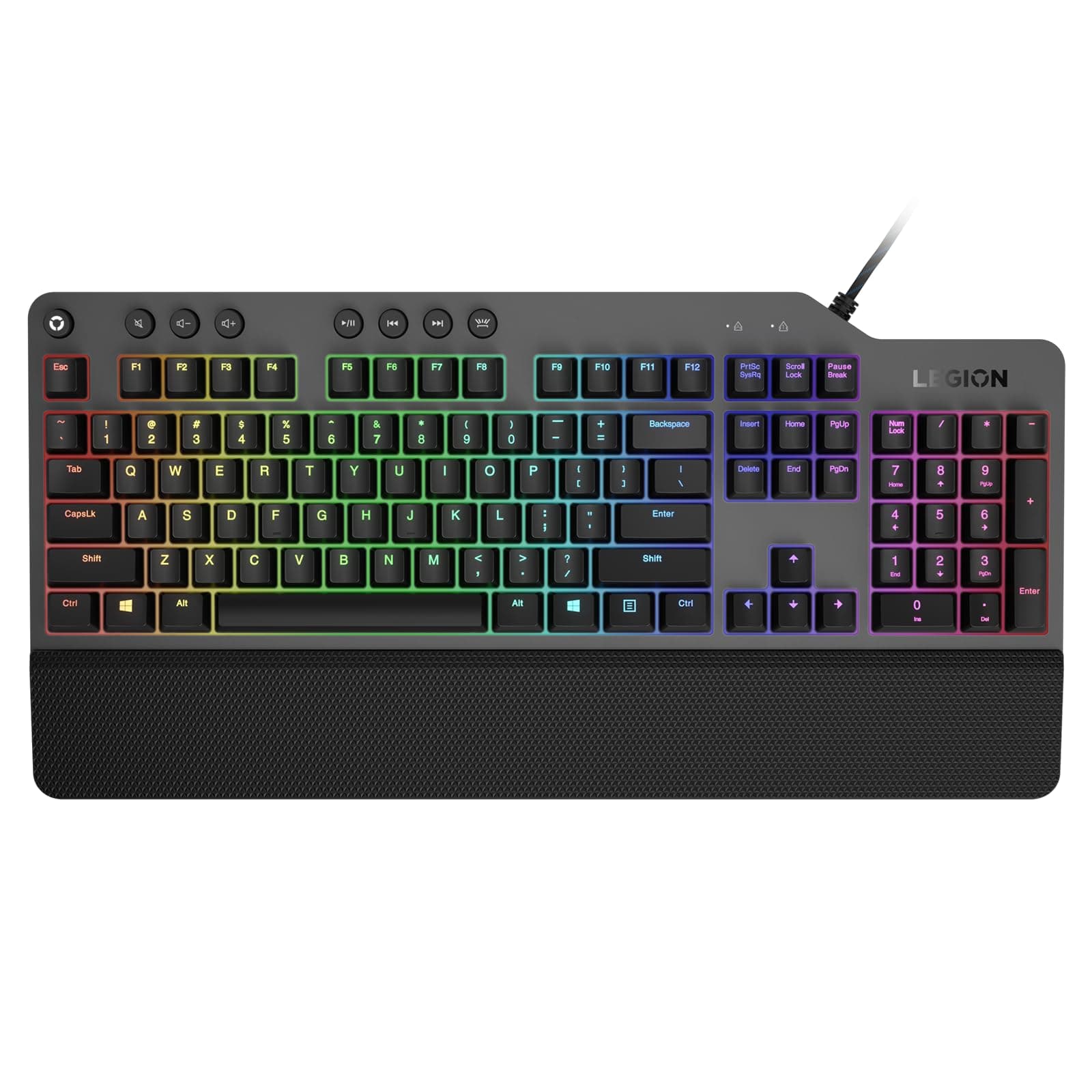 Lenovo GY40T26478 Legion K500 RGB Mechanical Gaming Keyboard, 3 ZONE Full-size Keyboard, 7 user Programmable Hot Keys; 16.8 Million Colors, 50 Million-Click Red Mechanical Keys, Detachable Palm Rest