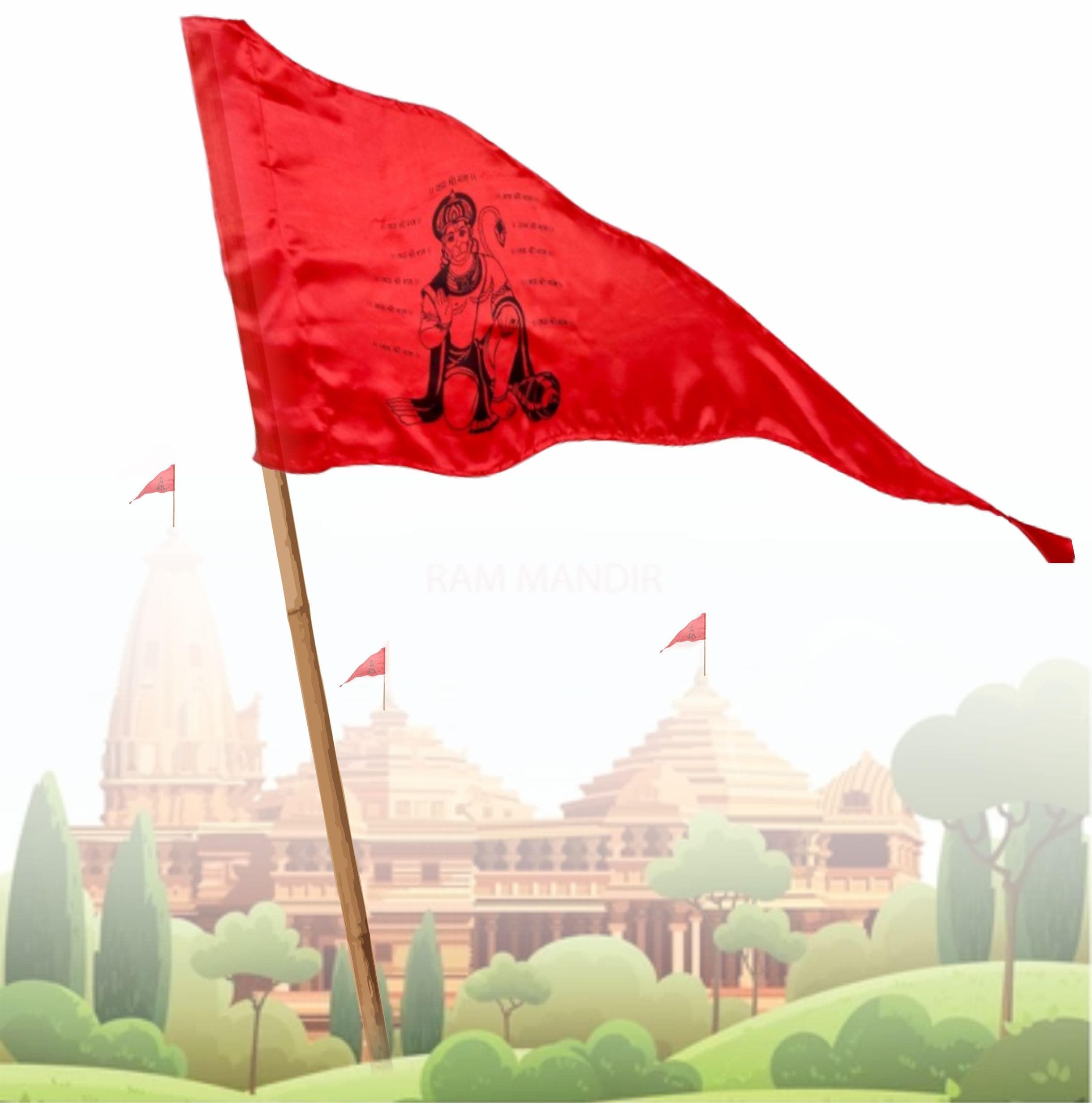 La Jarden® Sacred Rise Flag – Ashirvad Hanuman Dhwaja (3 × 4.5 ft / 36 × 54 in) | Extra Large Dark Red Satin Bajrangbali Pataka for Terrace, Mandir & South Direction Placement | High Visibility Devotional Flag | Divine Presence (Pack of 1) | Fine Finish