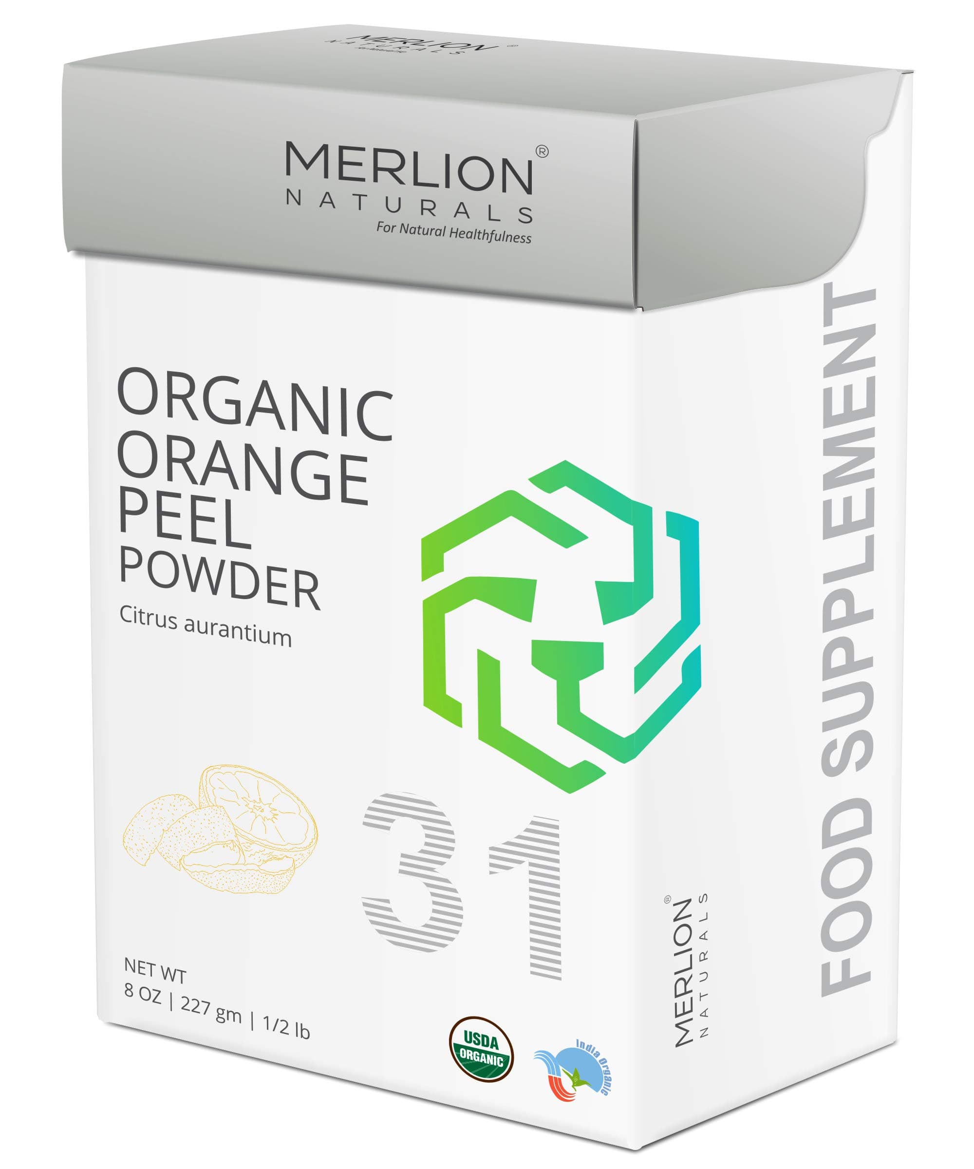 MERLION NATURALSOrganic Orange Peel Powder | Citrus aurantium (8 OZ)
