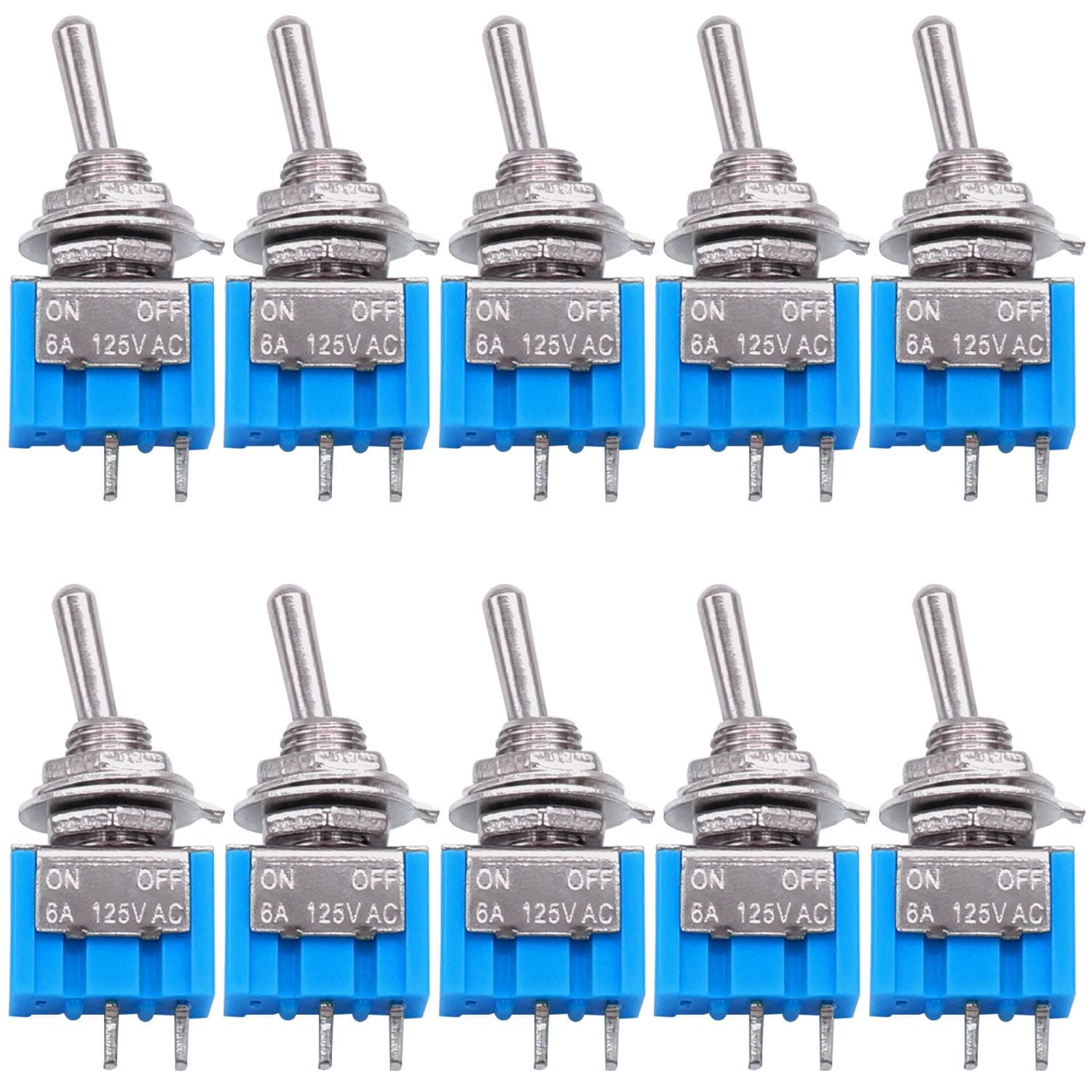 10PCS SPST Mini Toggle Switch 2 Pin 2 Position ON/Off Miniature Toggle Switch 6A 125V MTS-101