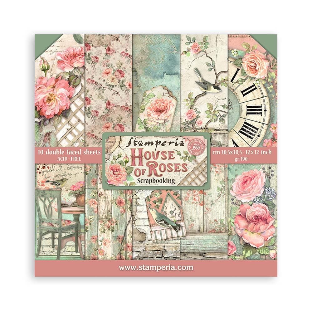 INTERNATIONAL, KFT SBBL66 Paper PAD 12X12 10PK House Rose, 30.5 x 30.5 (12" x 12"), Multicoloured